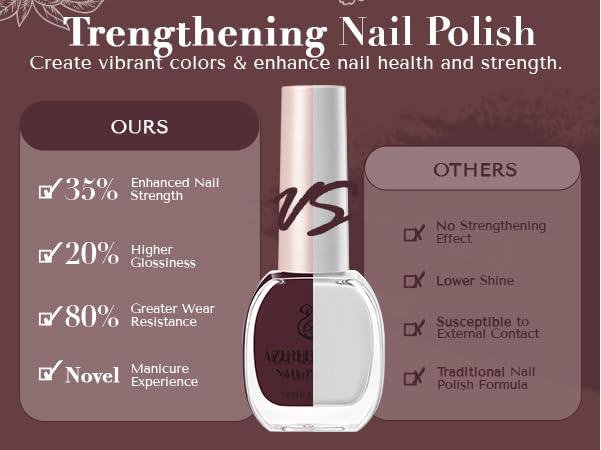 AZUREBEAUTY Nail Polish Set, 4 Colors Rose Red Purple Glitter Quick Dry Natural Nail Lacquer Strengthening Treatment Kit with Top Coat DIY Salon at Home