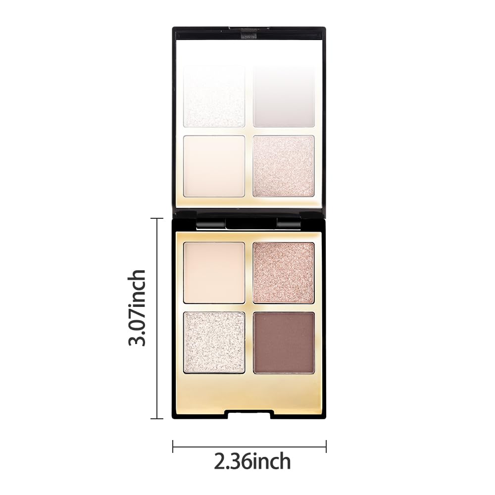 4 Colors Eyeshadow Makeup Palette,Nude Rose Gold Brown Natural Neutral Nude Eye Shadow Palette with Mirror,Long Lasting Naturing-Looking,Waterproof,Travel Size