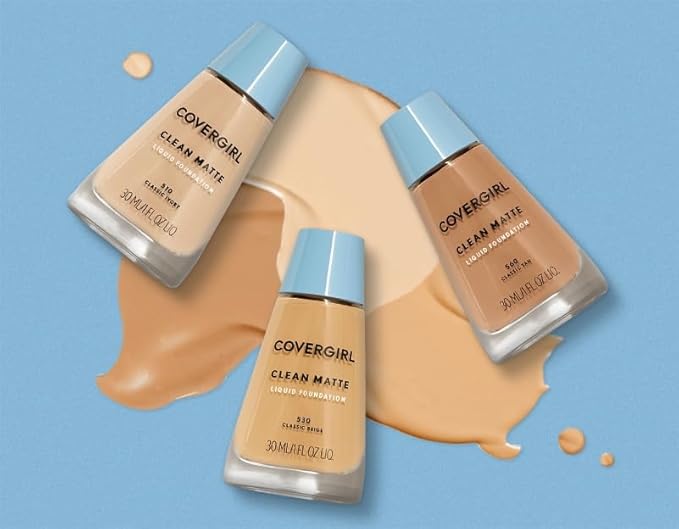 COVERGIRL Clean Matte Liquid Foundation Classic Ivory, 1 oz, Water Based, Moisturizing, Oil Absorber, Cruelty Free (Pack of 2)