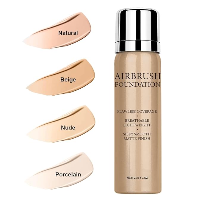 Airbrush Foundation Makeup Spray, Long Lasting Waterproof Full Coverage Foundation for Brighten, Concealer and Hydrating, Natural Matte Finish, Brush and Makeup Sponge Include, 2.36oz (#3 Nude)