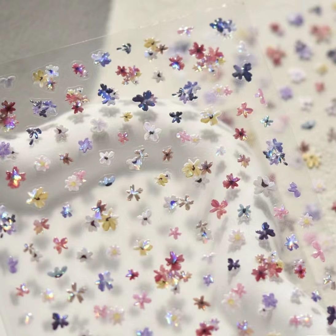 Flower Nail Stickers Decals Shell Light Flower Nail Art Holographic Floral Nail Decals Spring Stickers for Nails Designs Self Adhesive Nail Supplies & Decorations for Women Girls 1 Sheet