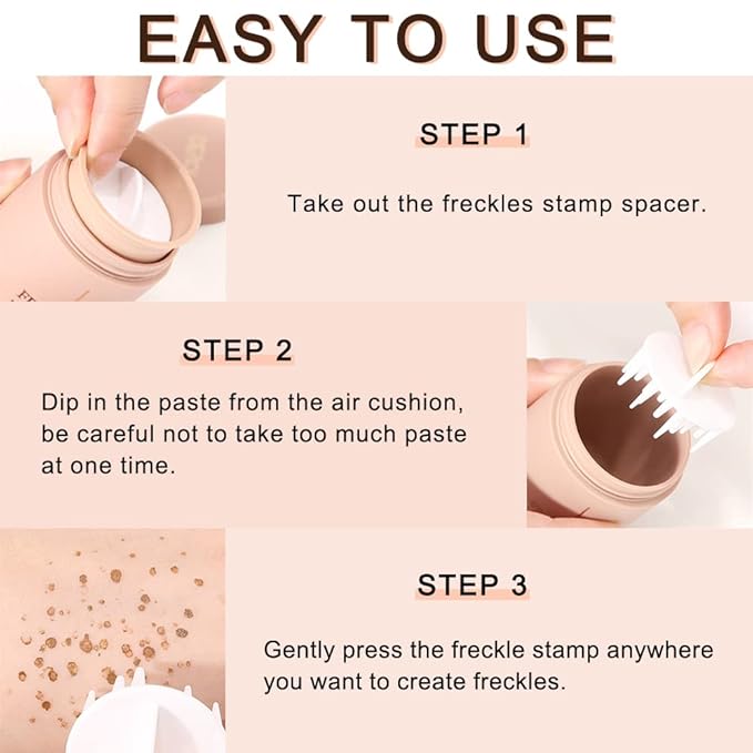 Erinde Upgrade Liquid Freckle Pen, Fake Freckles Stamp Air Cushion, Long Lasting Waterproof Quick Dry Lifelike Freckles Marker Makeup, Magic Freckle Stamp for Natural Sunkissed Makeup, 02 Chocolate