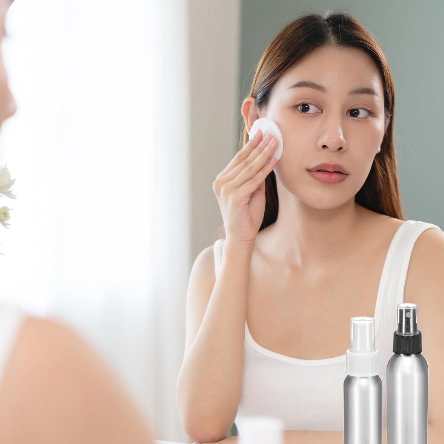 HARFINGTON Aluminum Fine Mist Spray Bottles 100ml/3.4oz Metal Small Liquid Alcohol Refillable Travel Container with White Plastic Nozzle Cap for Perfume Skincare Cosmetic Storage Bottle