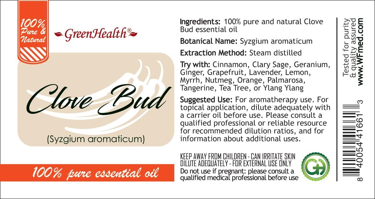 Clove Bud Essential Oil - 16 fl oz (473 ml) Amber Glass Bottle - 100% Pure Essential Oil - GreenHealth