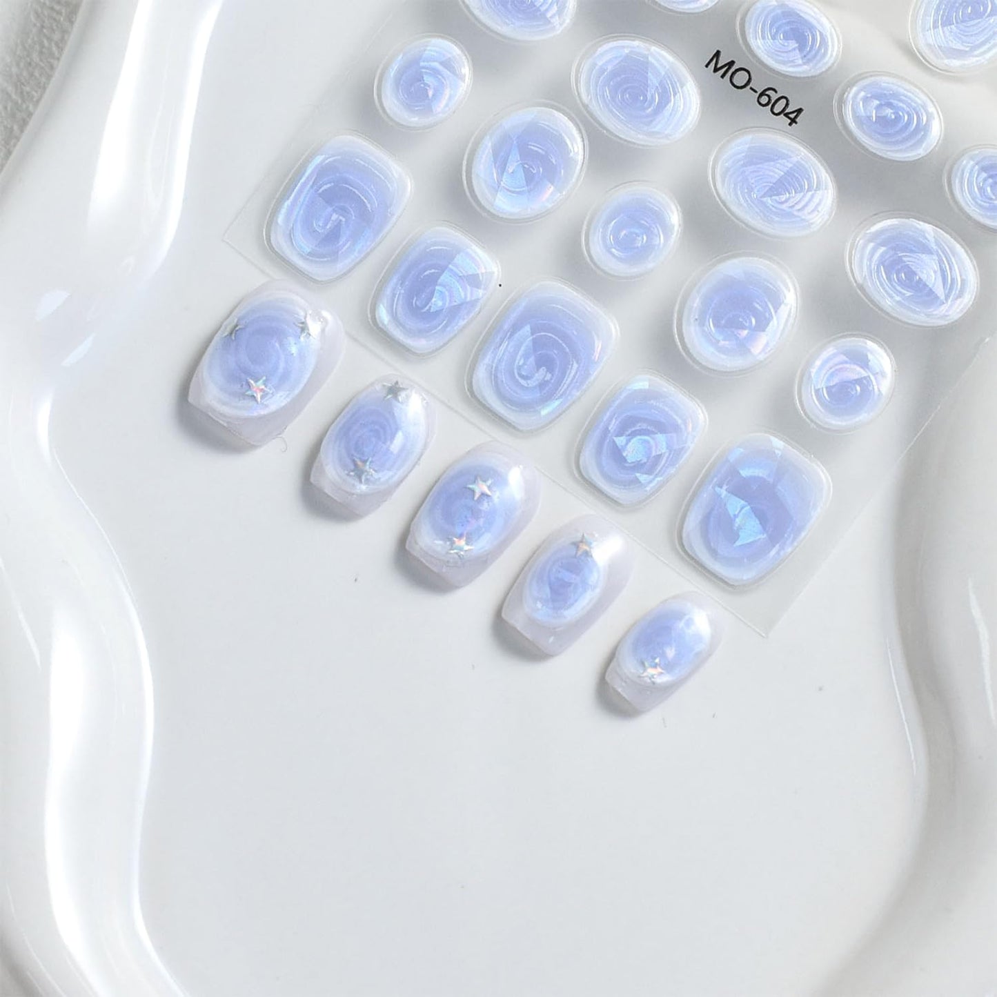 Laser Swirl Nail Art Stickers Decals Pink Blue Purple Nails Stickers Cute 5D Embossed Nails Decal Self-Adhesive Nail Art Decal for Women Manicure Decor