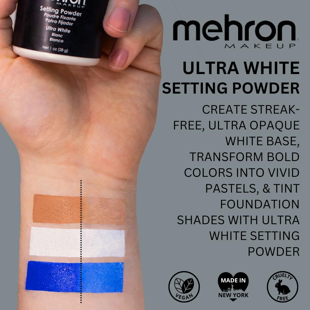 Mehron Makeup Setting Powder | Loose Powder Makeup | Loose Setting Powder Makeup Perfect for Halloween 1 oz (28 g) (Ultra White)
