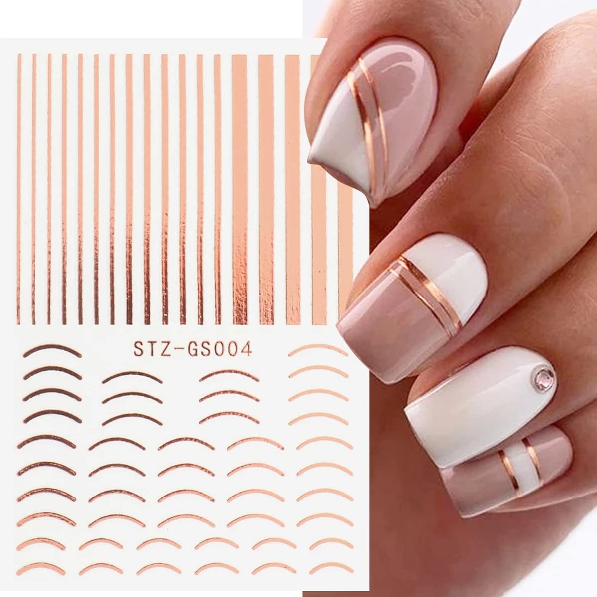 8 Sheets Line Nail Art Stickers Rose Gold Silver Metal Nail Stickers Nail Art Supplies 3D Metallic Curve Stripe Wave Lines Nail Decals French Nail Designs Accessories Striping Tape Wavy Nail Decor