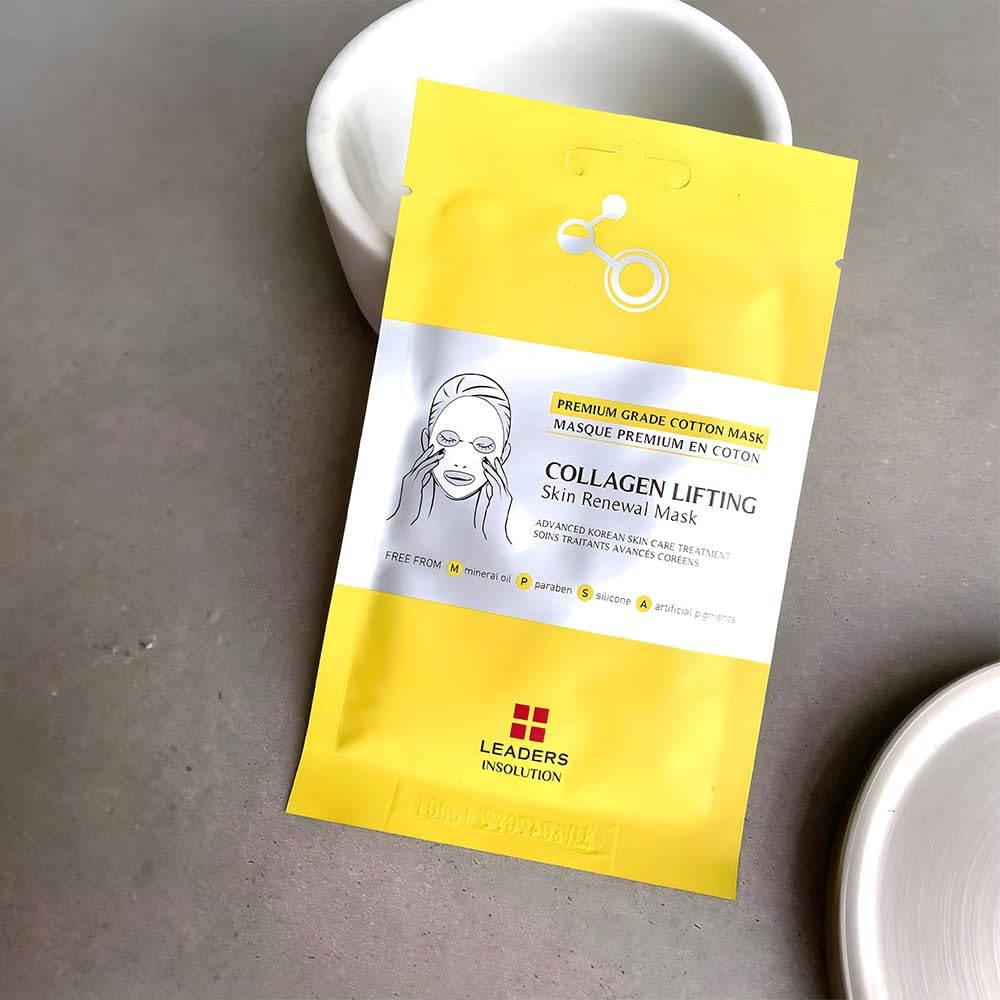 Leaders Insolution Collagen Lifting Skin Renewal Mask | Marine Collagen for Firmness and Elasticity Anti-Wrinkle, Sculpting Facial Sheet | Hydrating Serum for Smooth Skin (5 Sheets)