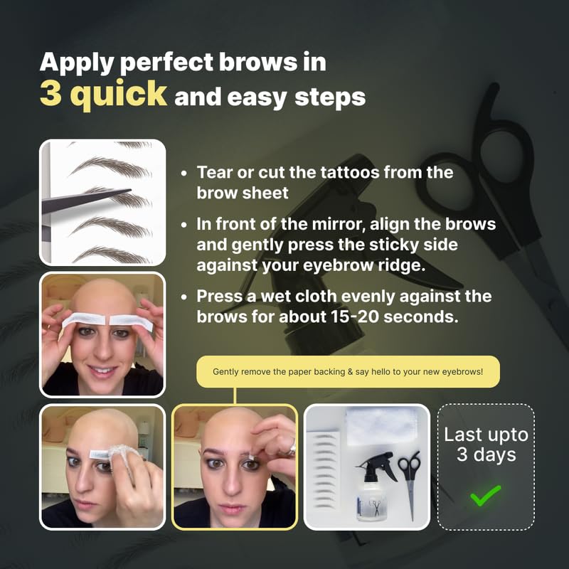 20 Pairs Dark Brown Temporary Eyebrow Tattoos, Waterproof and Smudge-Proof Medium Sassy Swerve Style Realistic Eyebrow Stickers for Women, Easy to Apply, Won't Work on Existing Brows
