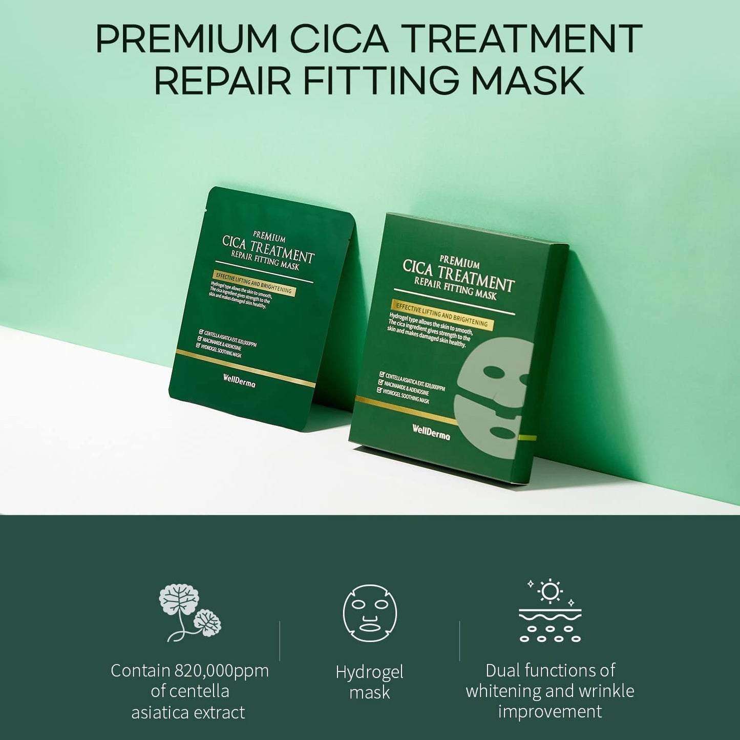 WELLDERMA Premium Cica Treatment Hydrogel Fitting Mask, 25g x 4 Sheets – Soothing & Hydrating Hydrogel Sheet Mask with Centella Leaf Water, Niacinamide & Hyaluronic Acid