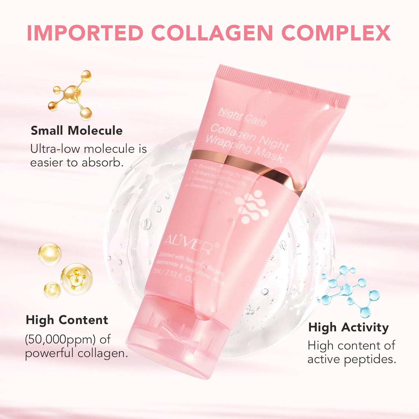 Collagen Overnight Wrapping Peel off Face Mask, Collagen Night Wrapping Mask, Elasticity & Hydration Care, Reduce Fine Lines & Dullness, Anti-aging Skin Care 2.53 fl.oz