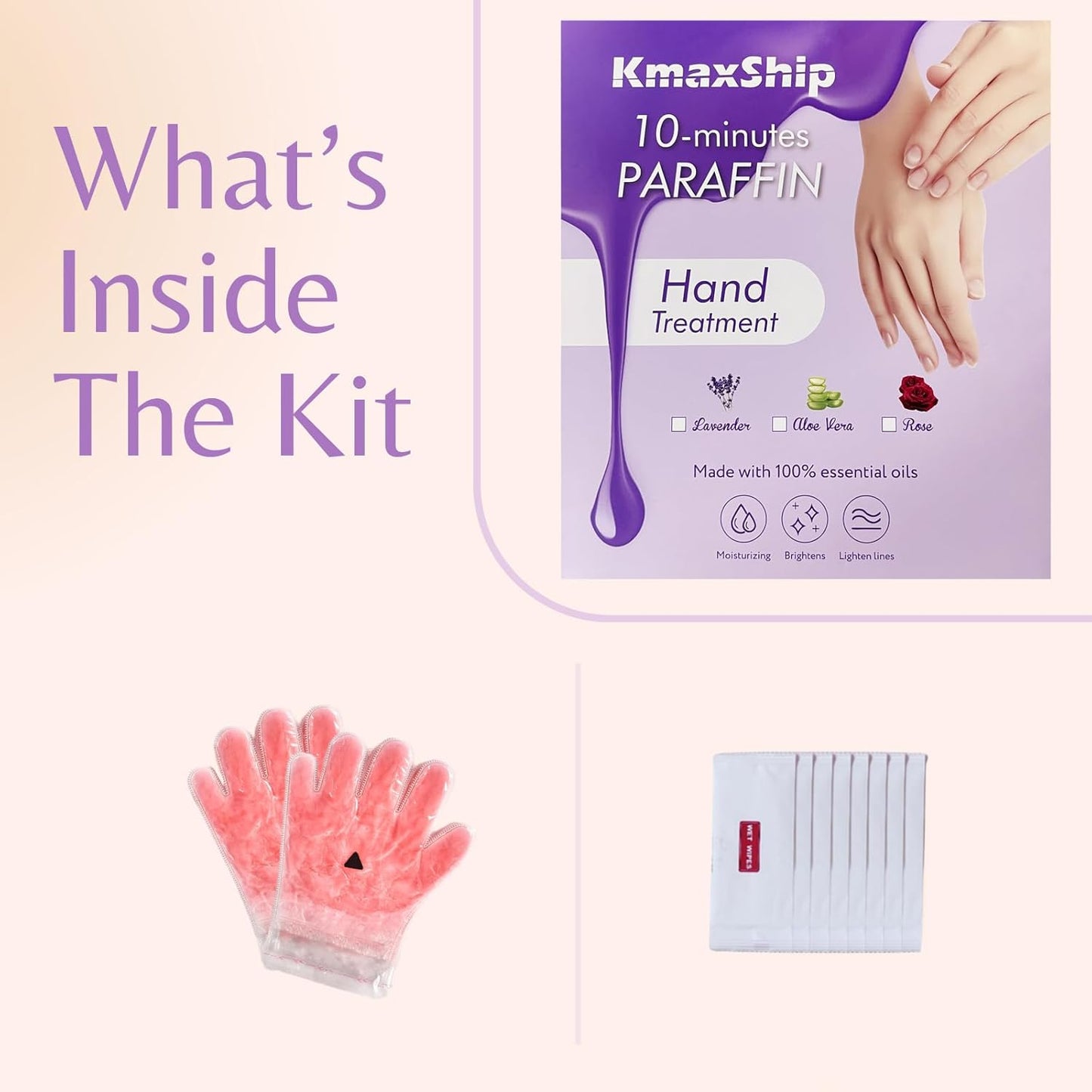 10-Minute Paraffin Hand Treatment, Home Hand Wax Spa Treatment Gloves, Rose, One-Pair