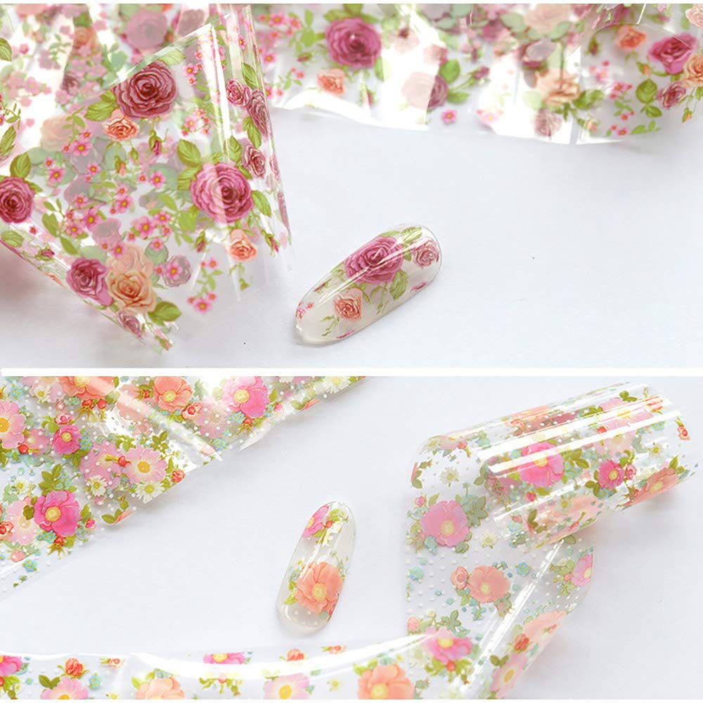 WOKOTO 10 Rolls Nail Art Foil Transfer Stickers Tips Flower Design Nail Wraps Decals Set Starry Sky Manicure Accessories (1.57inches×39.4inches)