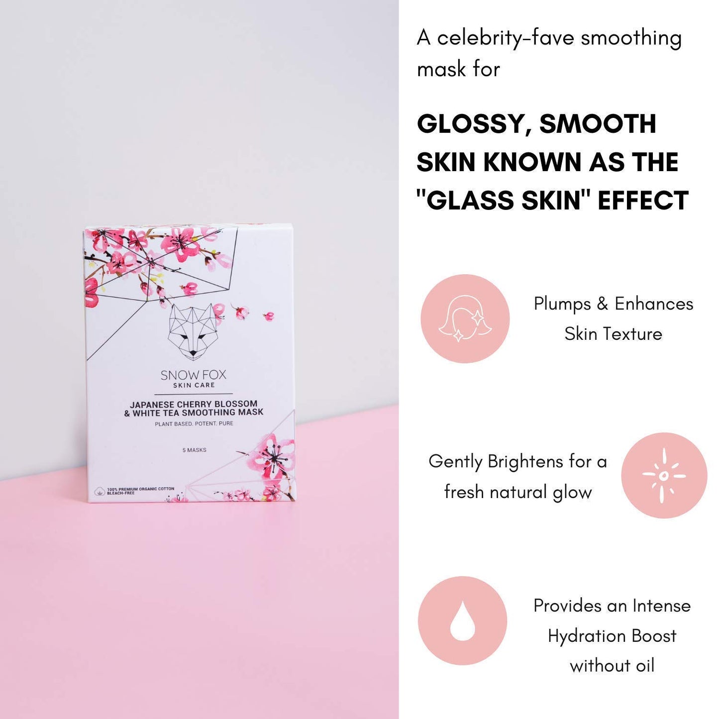 Snow Fox Skincare Japanese Cherry Blossom & White Tea Soothing Mask, 5 Mask