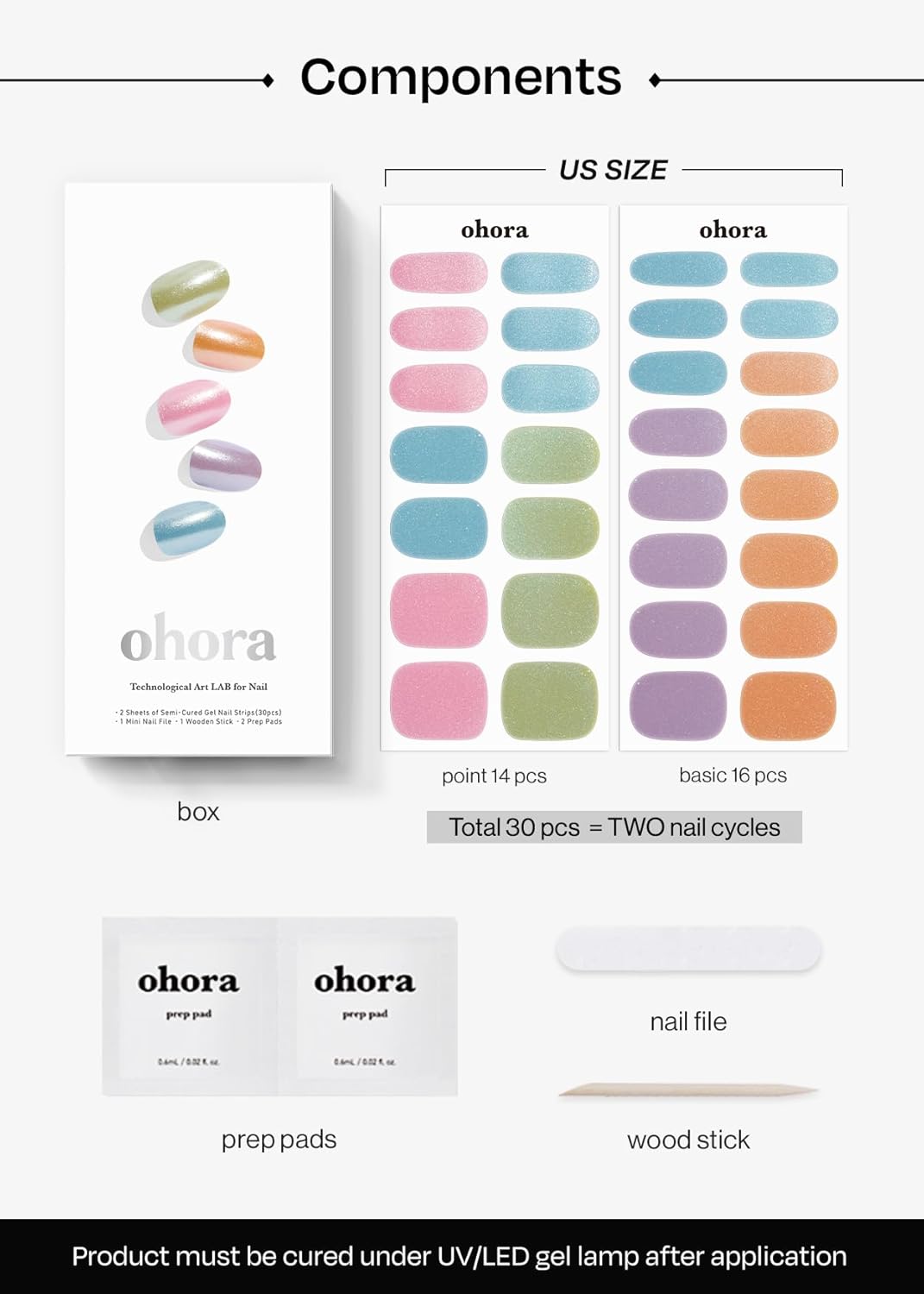 ohora Semi Cured Gel Nail Strips (N Rainbow Chrome) - Works with Any Nail Lamps, Salon-Quality, Long Lasting, Easy to Apply & Remove