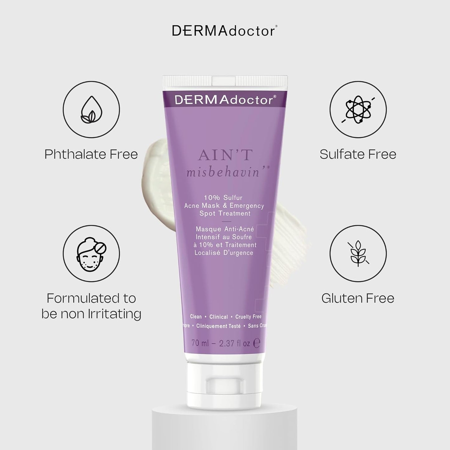 DERMAdoctor Sulfur Acne Treatment - Clay Mask & Acne Spot Treatment | Face Mask Blackhead Remover - Bentonite Clay Detox | Non-Irritating Non-Drying Calming & Soothing with Natural Exfoliants - 2.3 Oz