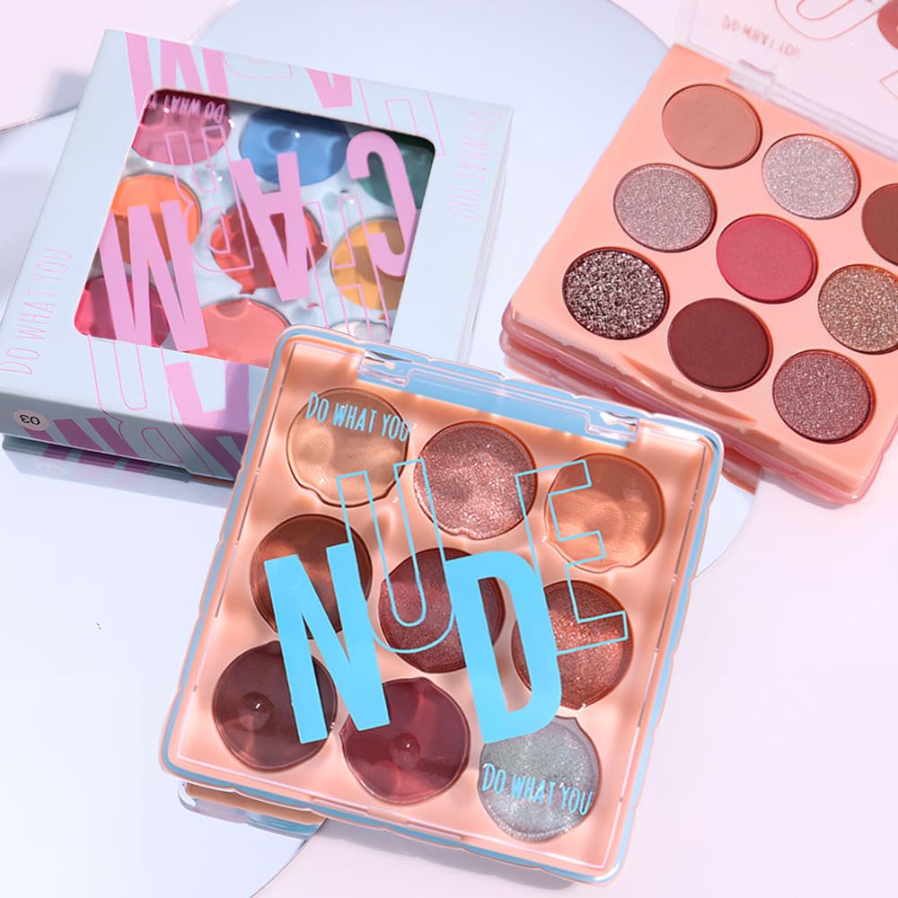 9-Color Neutral Eyeshadow Palette – Matte & Shimmer Combination, Soft Beige & Brown Tones, Long-Lasting, Waterproof, Blendable, Versatile Looks for Everyday, Work, and Date Makeup 01