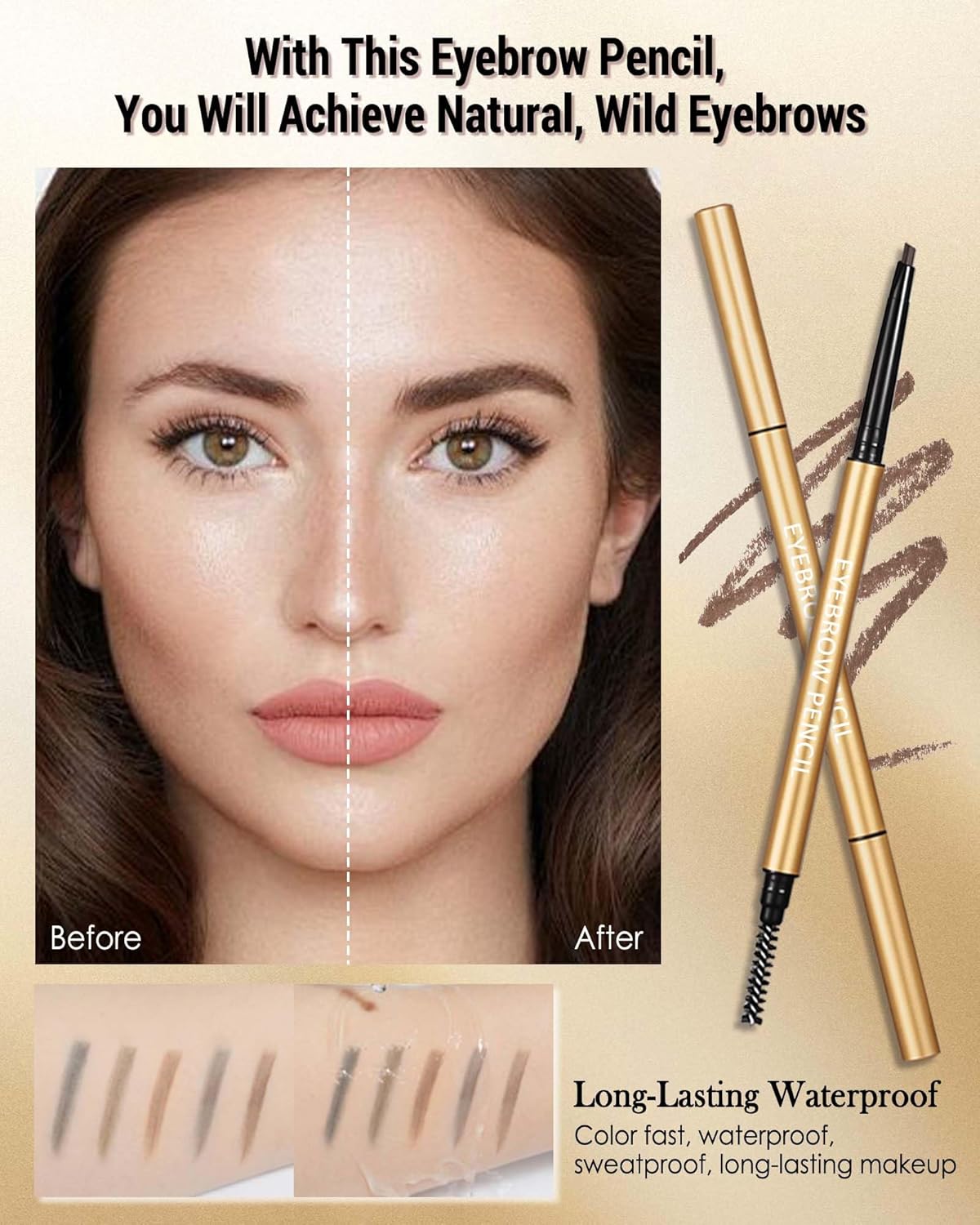 Black Eyebrow Pencil, 12Pcs Black Ultra-Fine Retractable Eye Brow Pencil,Long-Lasting Waterproof Eyebrow Tint Pen Kit for Define Shape and Fill Brow,Thanksgiving Eye Makeup Gift Set for Women Girl-01