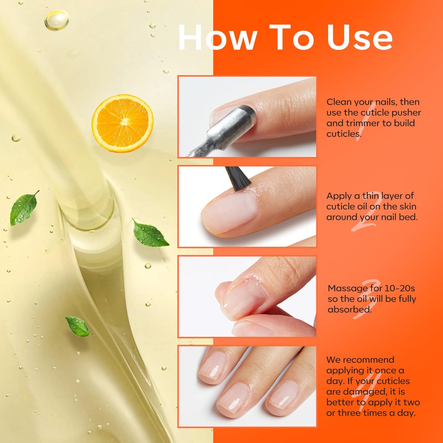 modelones Cuticle Oil for Nails Orange Nail Oil for Growth and Strength Nail Growth Oil Cuticle Care Quick Dry Nail Care Moisturize and Strengthen Damaged Nails 15ml 0.5Fl Oz