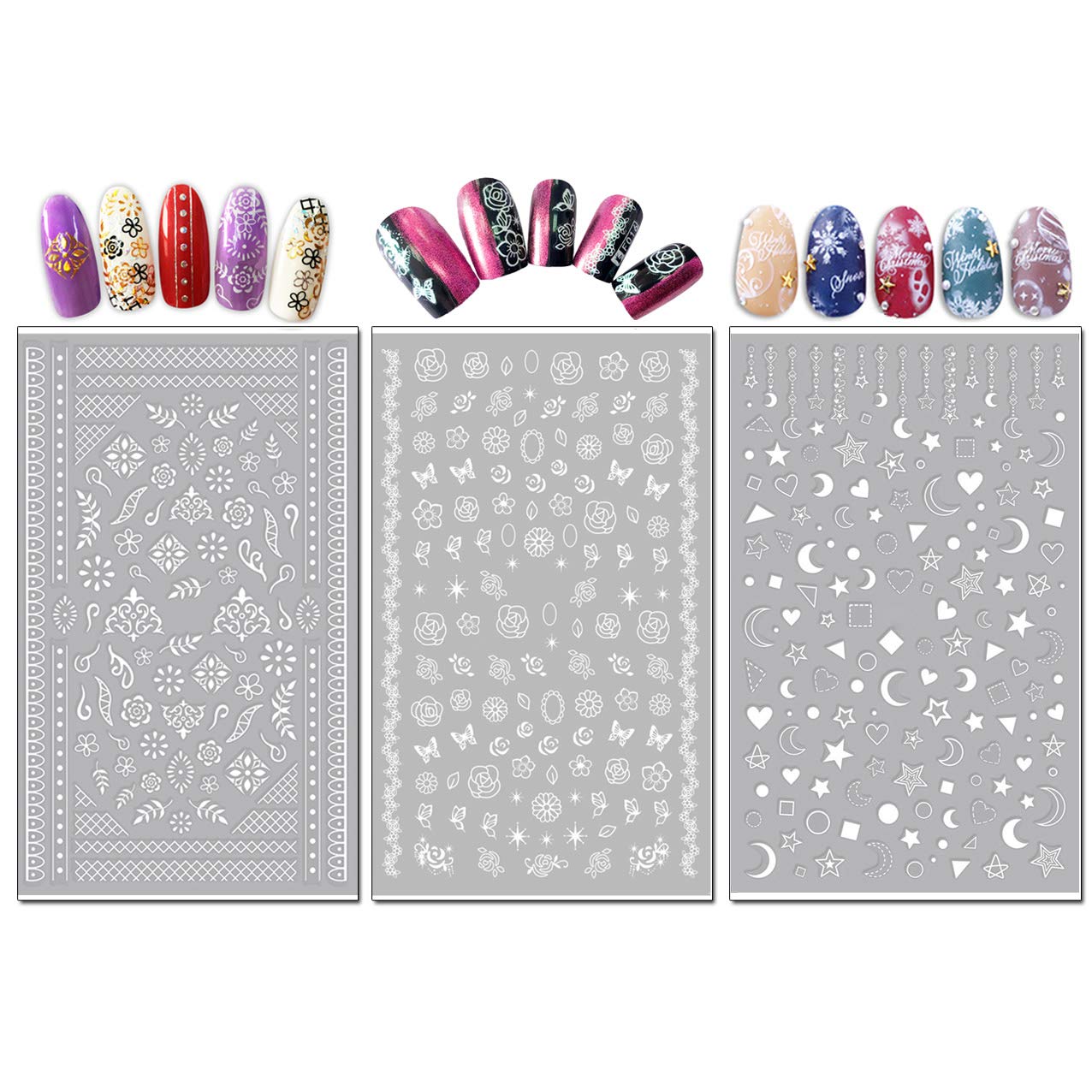 TailaiMei Nail Decals Stickers, 1600+ Pcs Self-Adhesive Tips DIY Nail Art Design Stencil (12 Large Sheets)