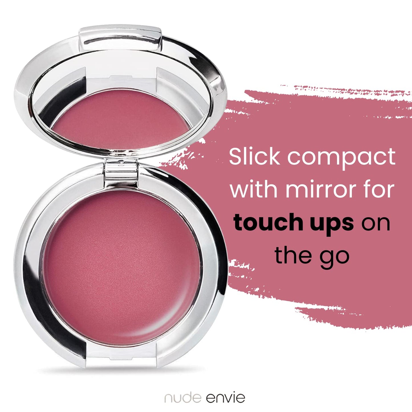 Nude Envie - Cream Blush - Creamy & Blendable for Easy Application - Pigmented Long-Lasting Dewy Finish - With Hyaluronic Acid - Mirror Compact - Vegan, Paraben-Free & Cruelty-Free - Passion