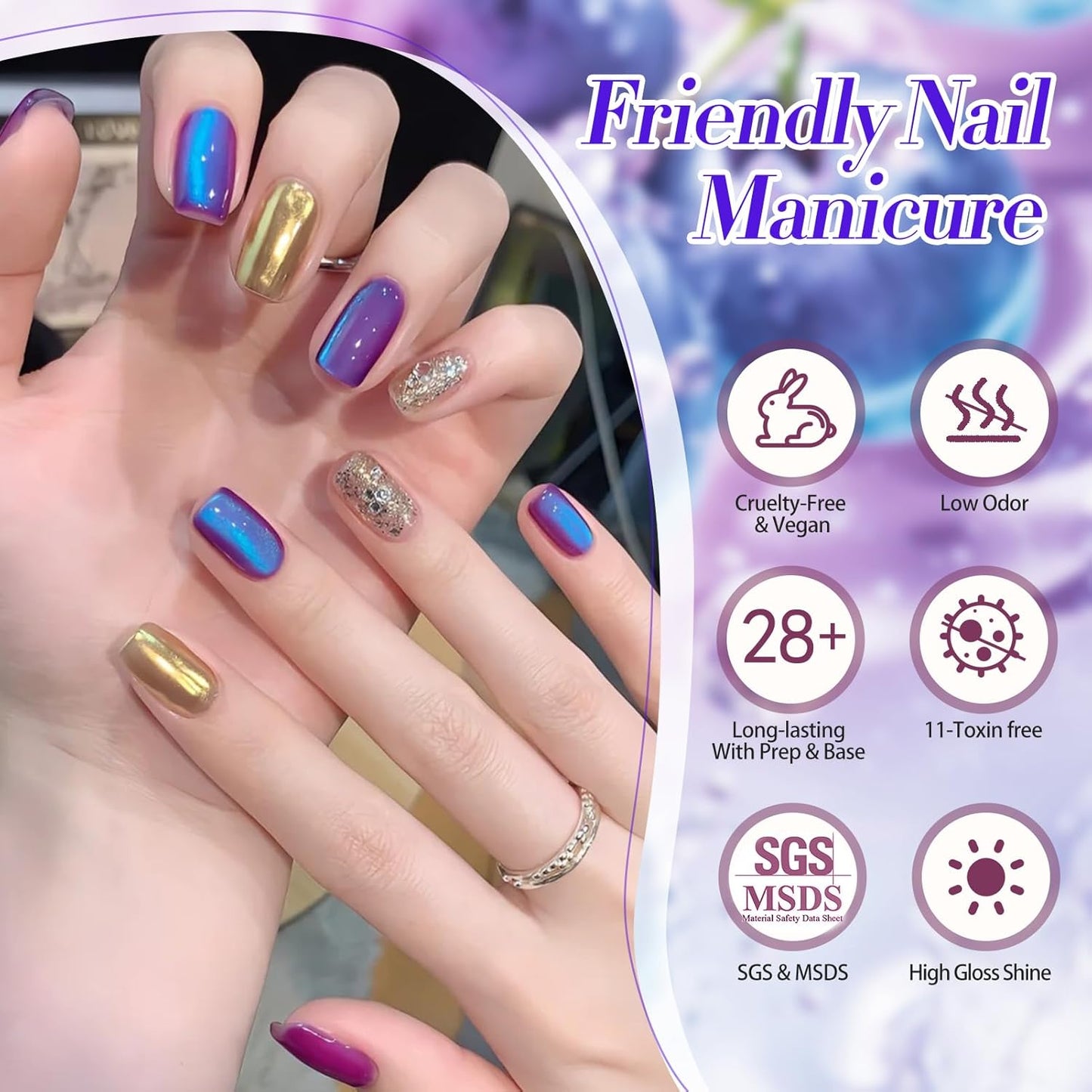 BORN PRETTY Cat Magnetic Eye Gel Nail Polish,Indigo To Violet Gradient Magnetic Gel Polish Blueberry Cat Magnetic Eye Gel Manicure Nail Art DIY 15ml