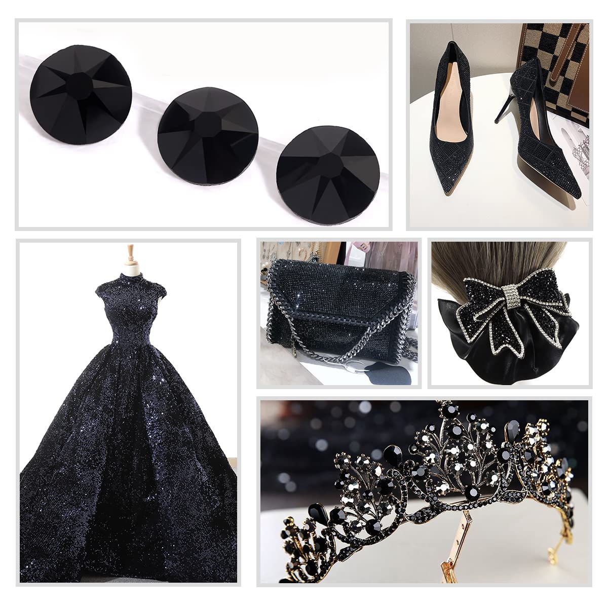 Novani Black Rhinestones 1440pcs Flat Back Round Rhinestone Style 2088 Sparkly Crystal Gemstones for Nail Art and Crafting SS16,3.8-4.0mm