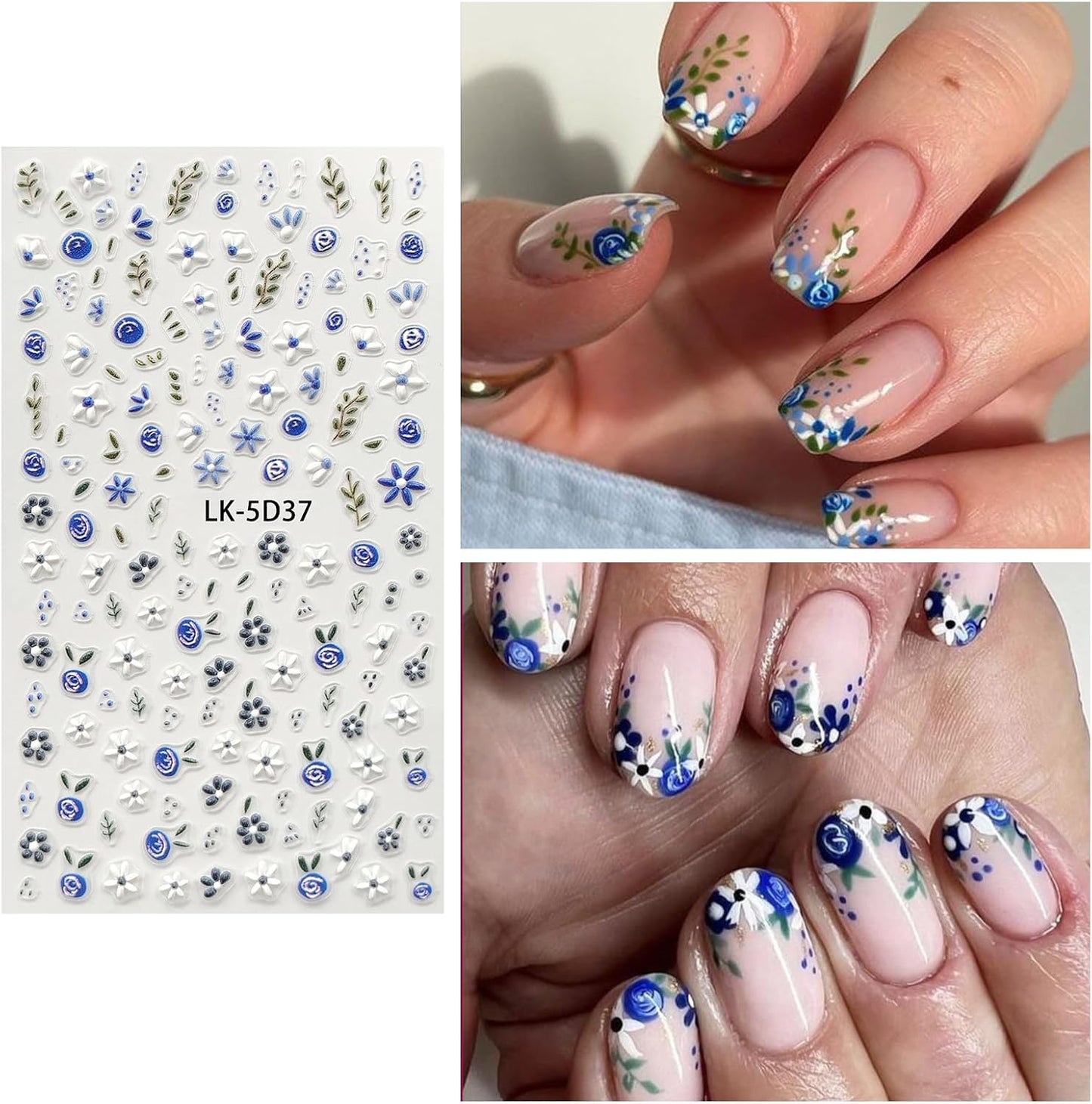 Nail Art Stickers Decals 5D Embossed Flower Nail Decals Self Adhesive Spring Summer Nails Supplies 3D Design for Women Nails Decoration Fresh Blue Purple Flower Stickers