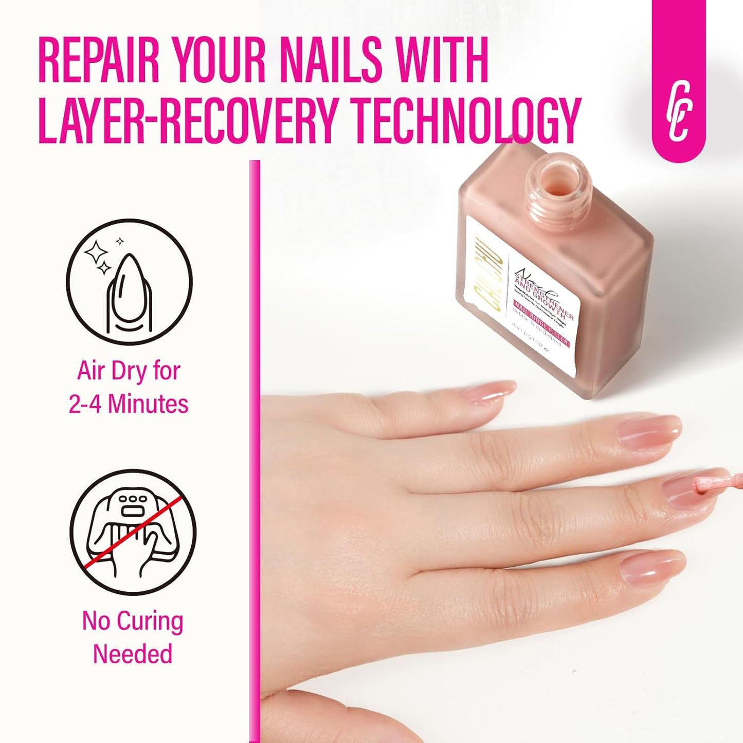 Nail Repair Strengthener for Women: 8 in 1 Coral Pink Protein Nail Hardener Extra Strong and Growth - Natural Nail Polish for Weak and Damaged Nails 15ml