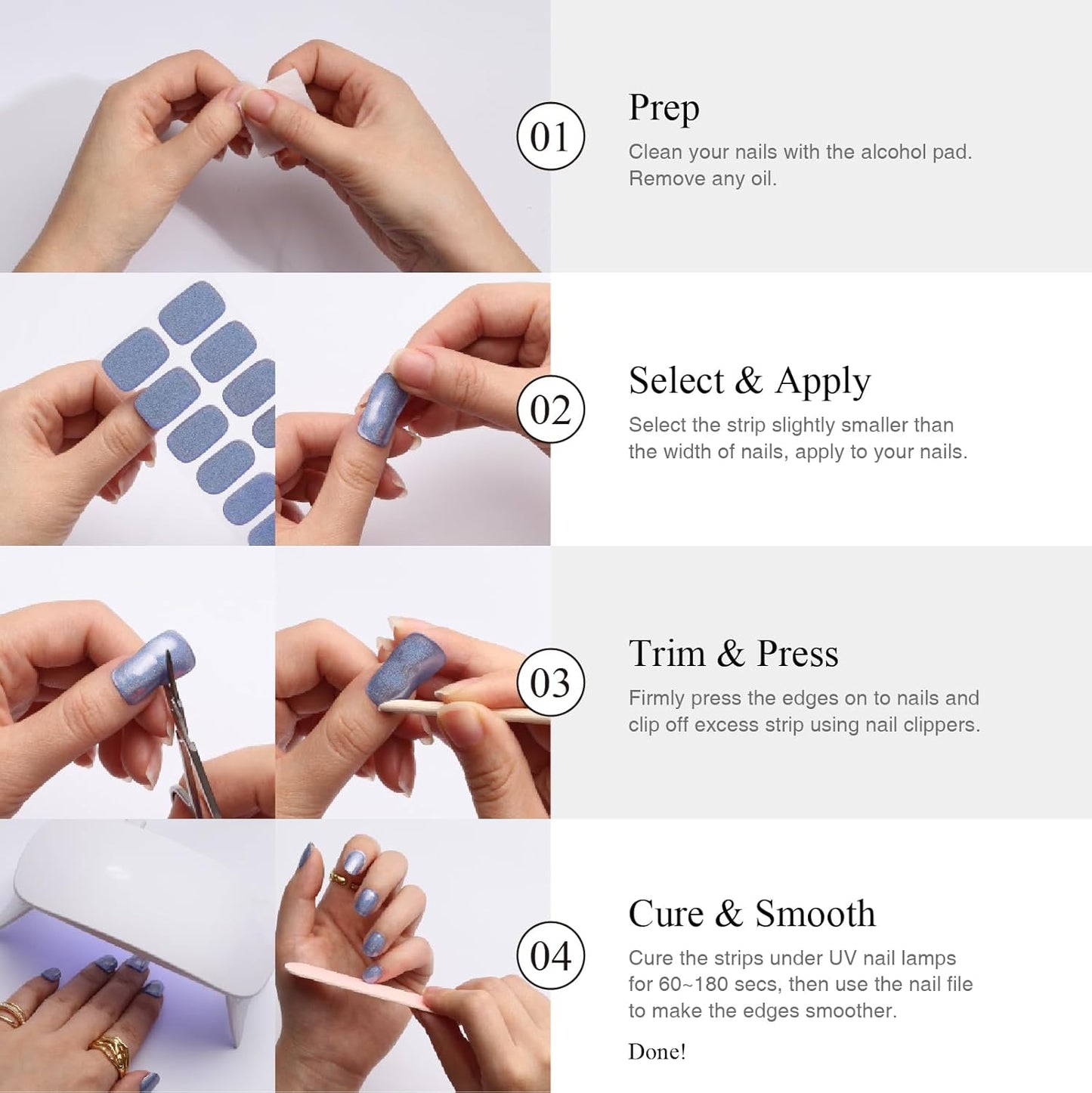 Semi Cured Gel Nail Strips, 20 PCS Gel Nail Stickers Work with UV Light, Gel Nail Wraps, Salon Quality & Easy to Use - Shineway