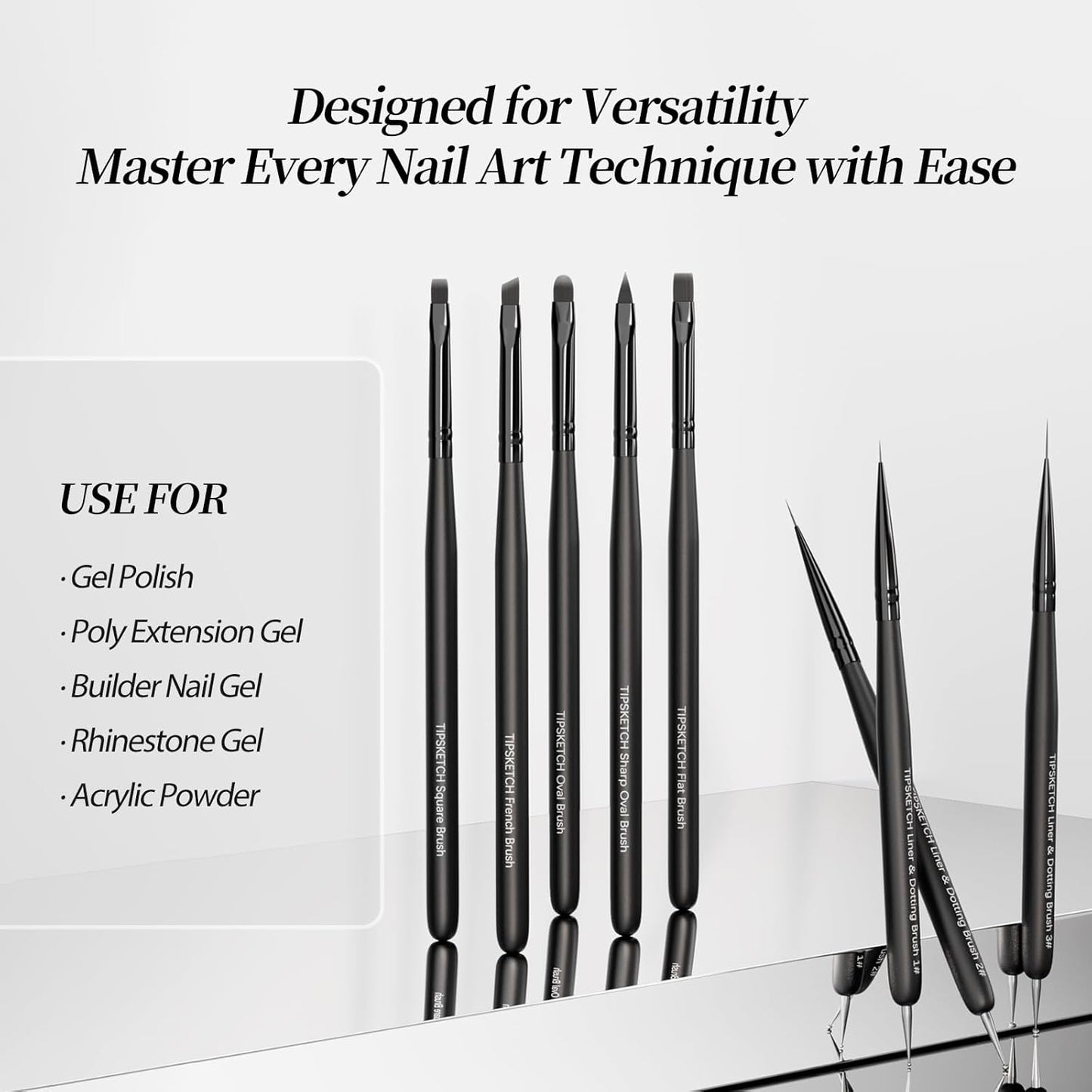 Nail Art Brushes 8pcs Nail Brush For Nail Art With Nail Art Liner Brush and Dotting Pen for Gel Polish Design, French Tips, Detailed Painting, Dotting