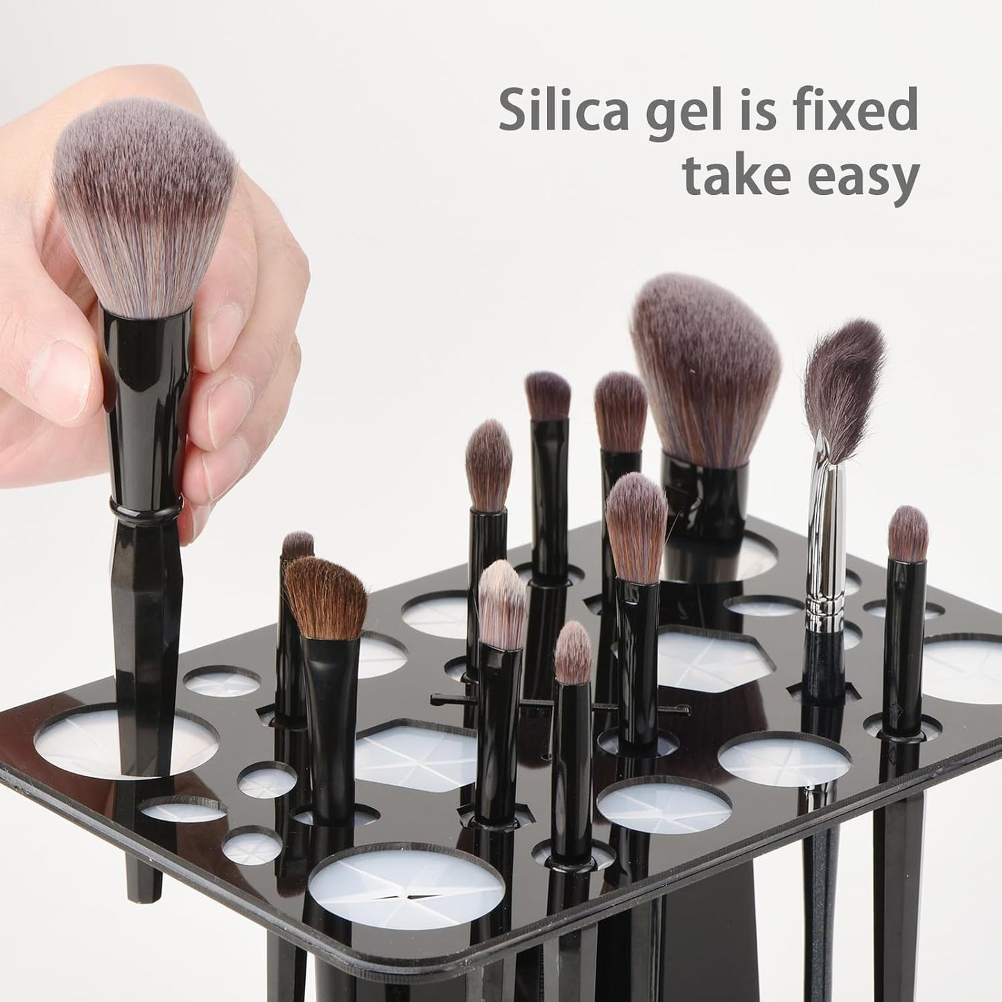 Brush Drying Rack, Brushes Dryer, Collapsible 28 Slot Acrylic Brush Holder Stand Tree Tray Support Display for Makeup Lovers Artist Nail Paint Brushes, Grey