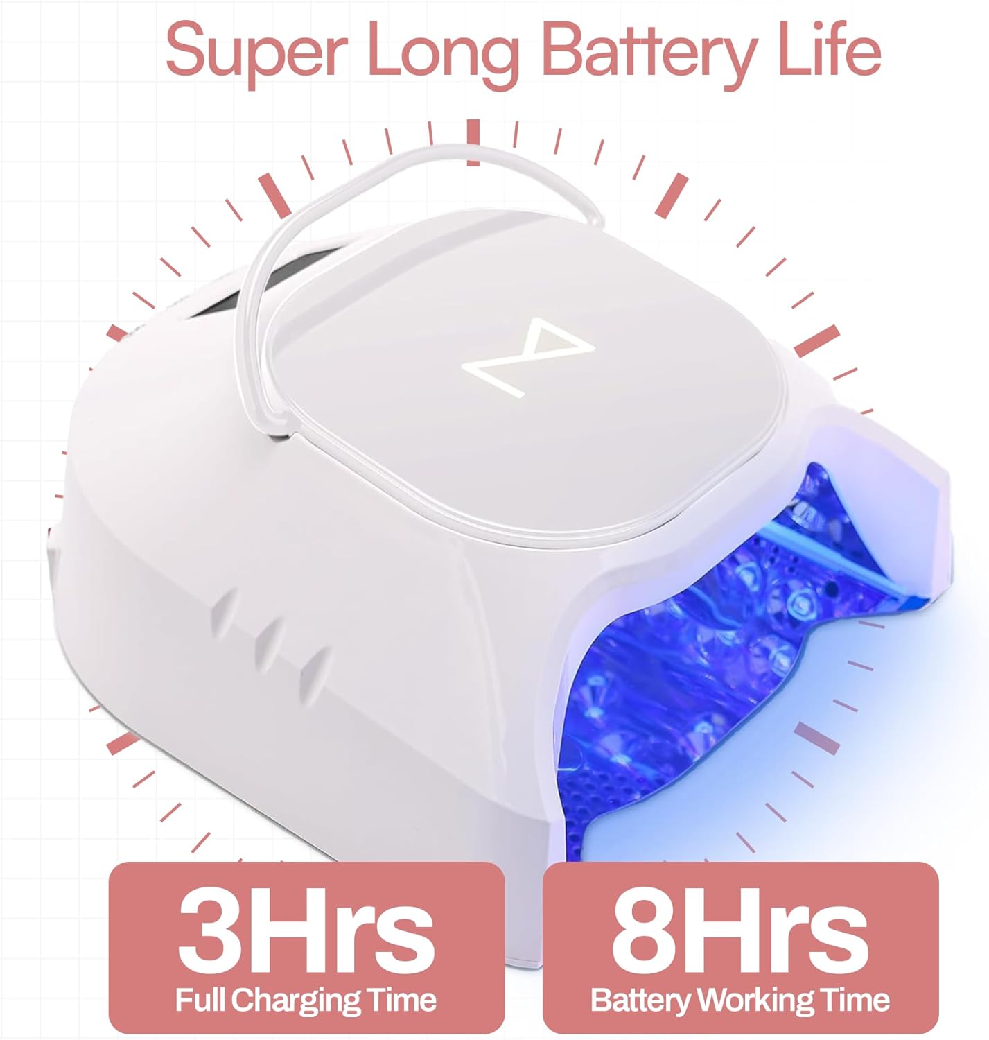 M - GlowPro Professional Hybrid 86W Wireless Rechargeable UV LED Nail Curing Lamp Cordless Nail Dryer for Gel Nails, Manicure, Pedicure (Pink)