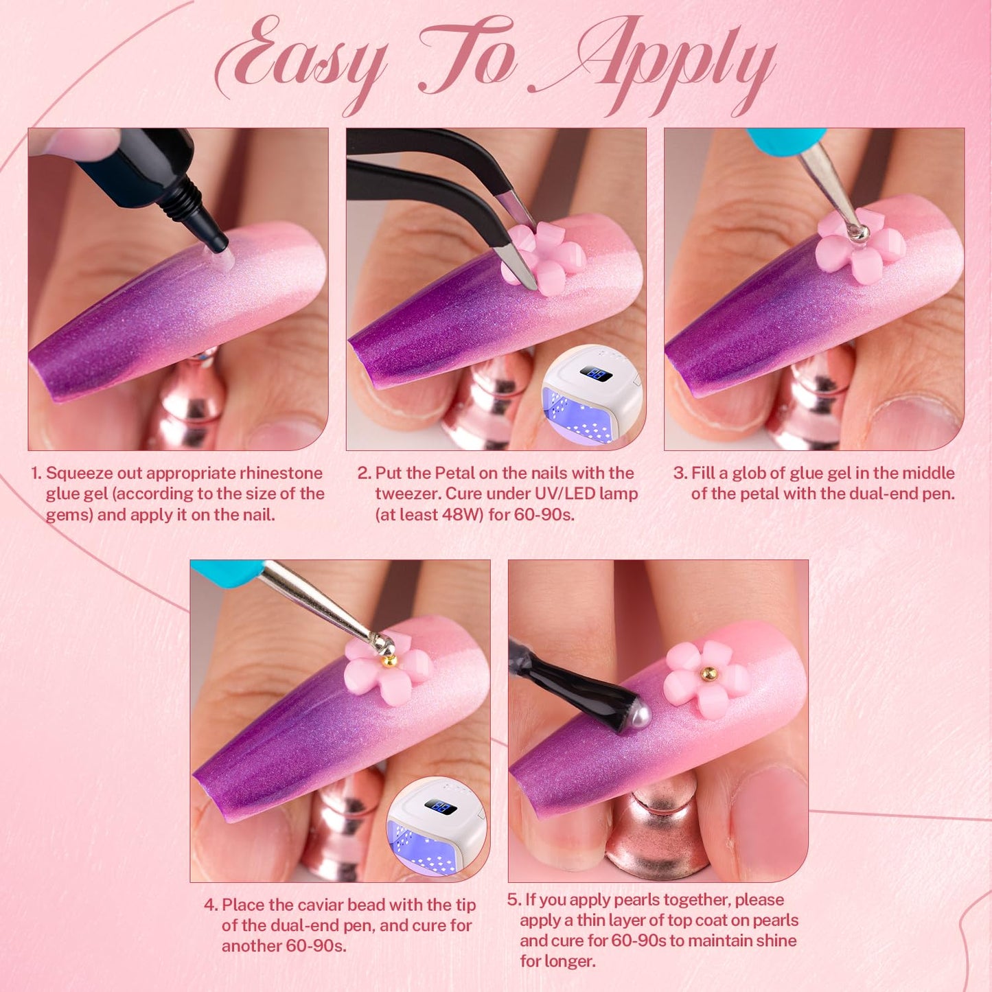 3D Nail Charms and Gems Set 11, 10PCS Gold and Silver Chunky Butterfly Nail Charms with Rhinestones, 3D Flowers for Nails, Flatback Crystals and Pearls + Picker Tool for Y2K Nail Decoration