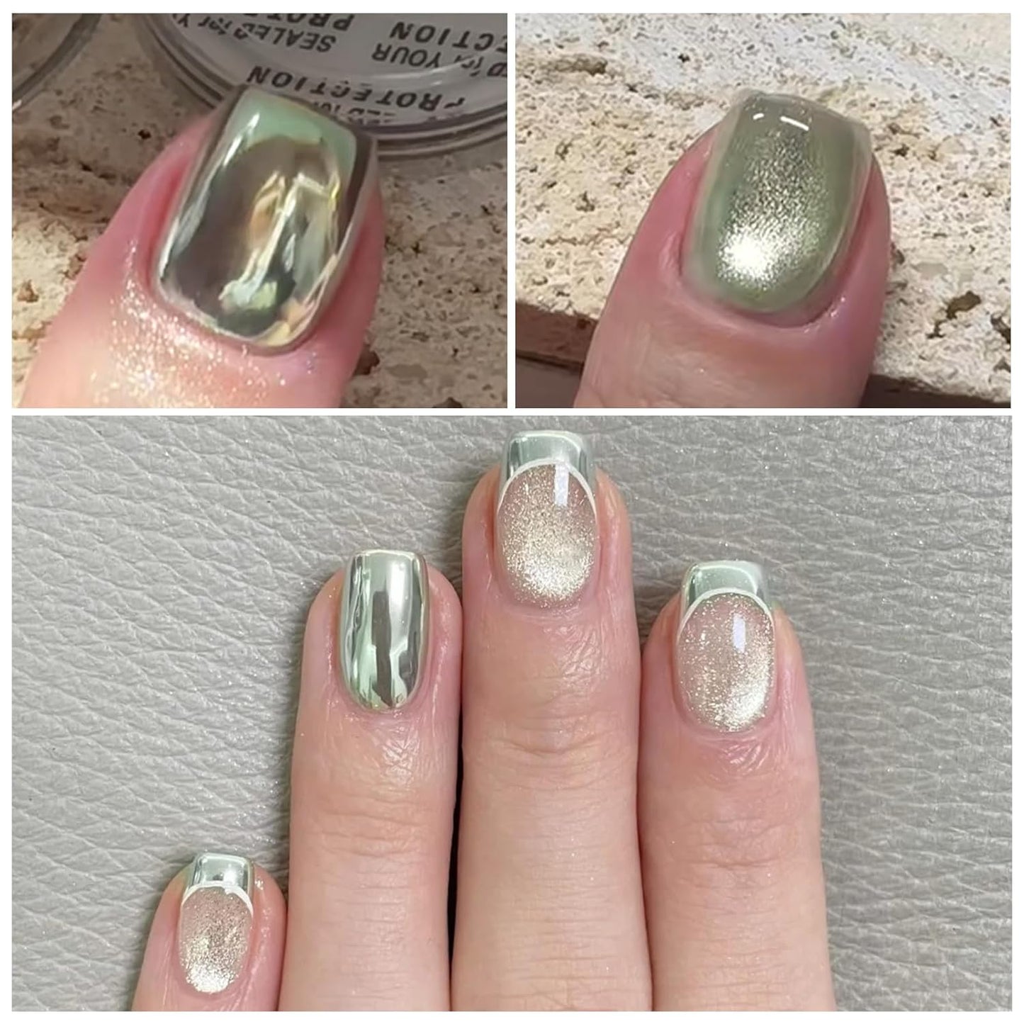 Born Pretty Green Chrome Nail Powder Super Glossy Mirror Effect Metallic Nail Powder Cat Magnetic Eye Nail Powder Nail Glitter Manicure Pigments for Nail Art Design