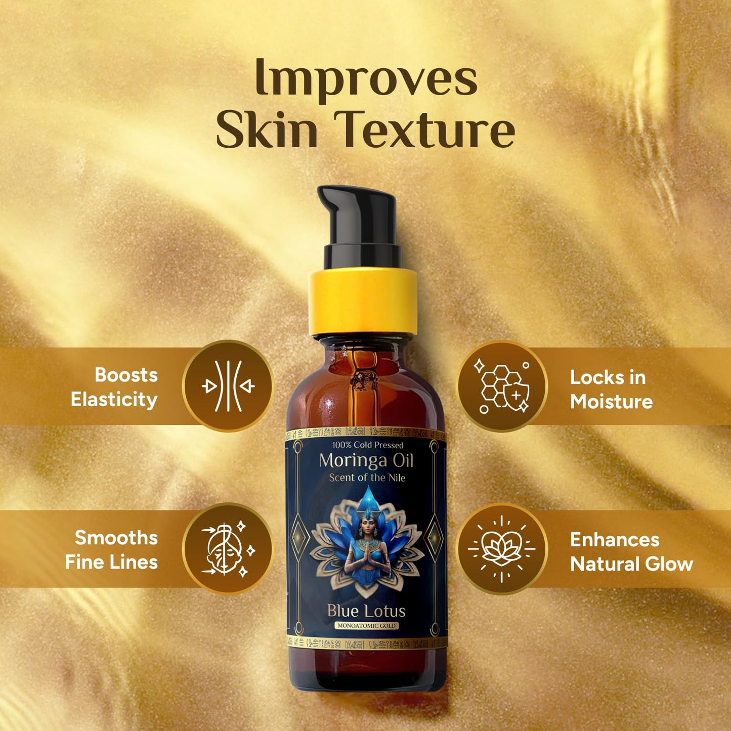 Pure Organic Moringa Oil with Blue Lotus Flower – Deep Hydrating & Anti-Aging Ritual Oil for Skin, Hair & Nails – Premium 100% Cold Pressed Moringa Seed Extraction, Nourishes & Hydrates Skin 2oz.