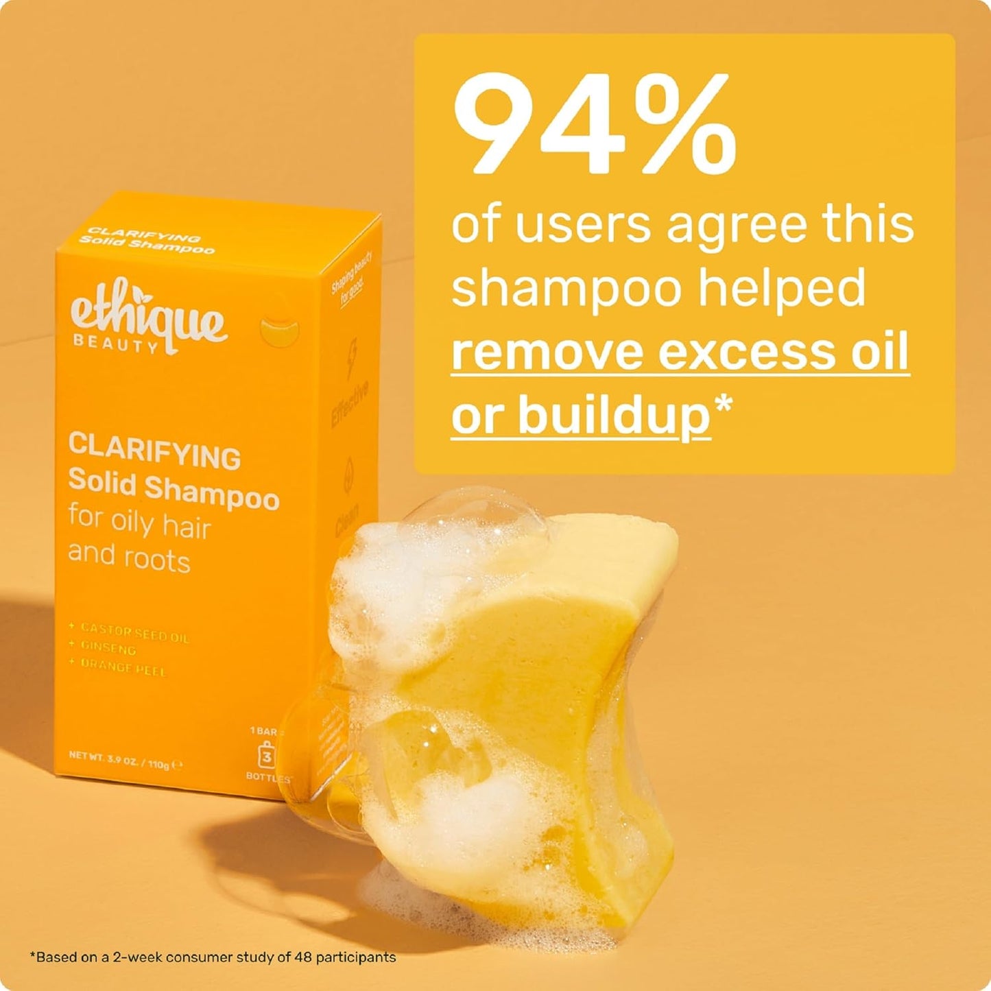 Ethique Clarifying Shampoo Bar for oily hair with Castor Oil - Plastic-Free, Vegan, Cruelty-Free, 3.88 oz - Formerly St. Clements