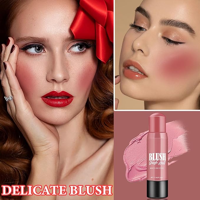 Cream Blush Stick Makeup,Blush Stick for All Skin Tones,Easy to Color,Soft Long Lasting Lightweight Blush Face Makeup Stick,Waterproof Multi Stick for Cheeks & Lip & Eyes(#102)
