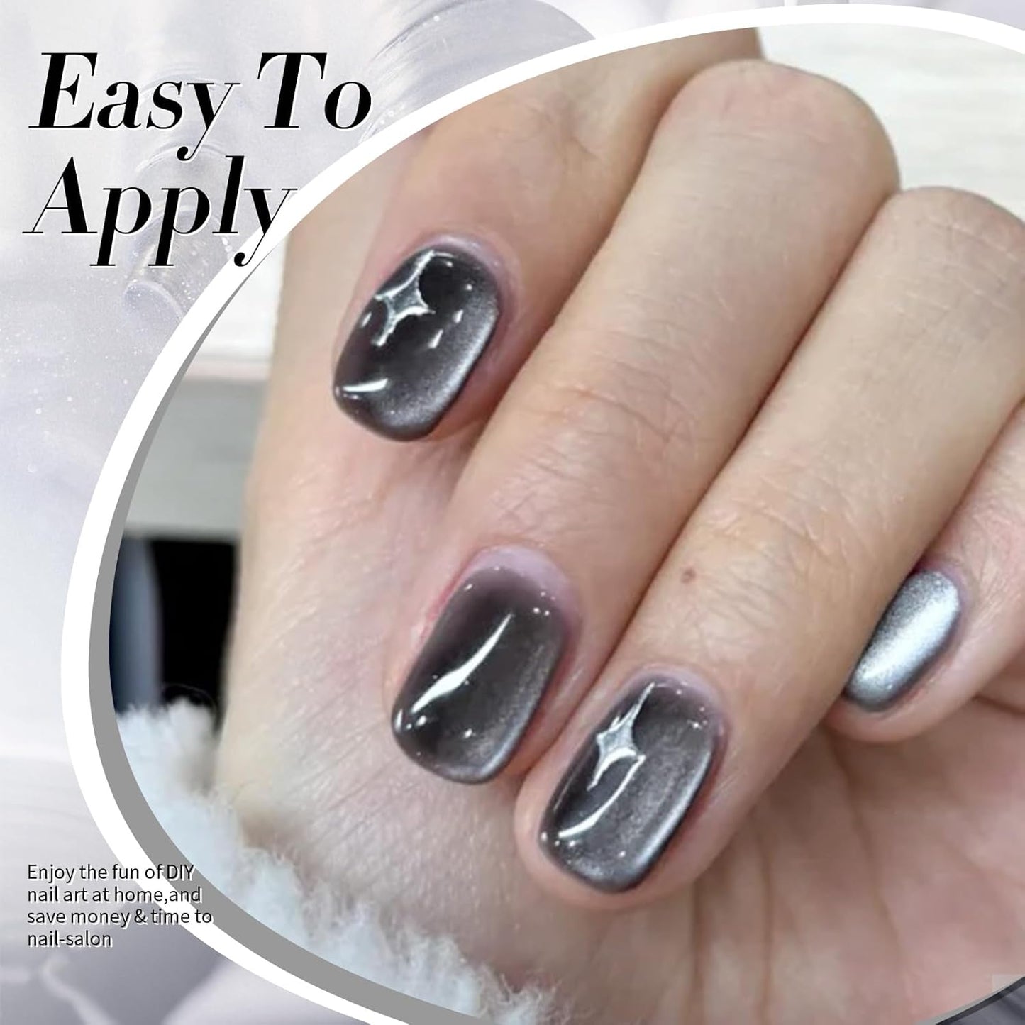 Born Pretty Cat Magnetic Eye Gel Nail Polish, Black Pearl Glitter Cat Magnetic Gel Nail Polish, Holographic Magnetic Nail Polish for Nail Art Manicure Salon DIY at Home 15ML