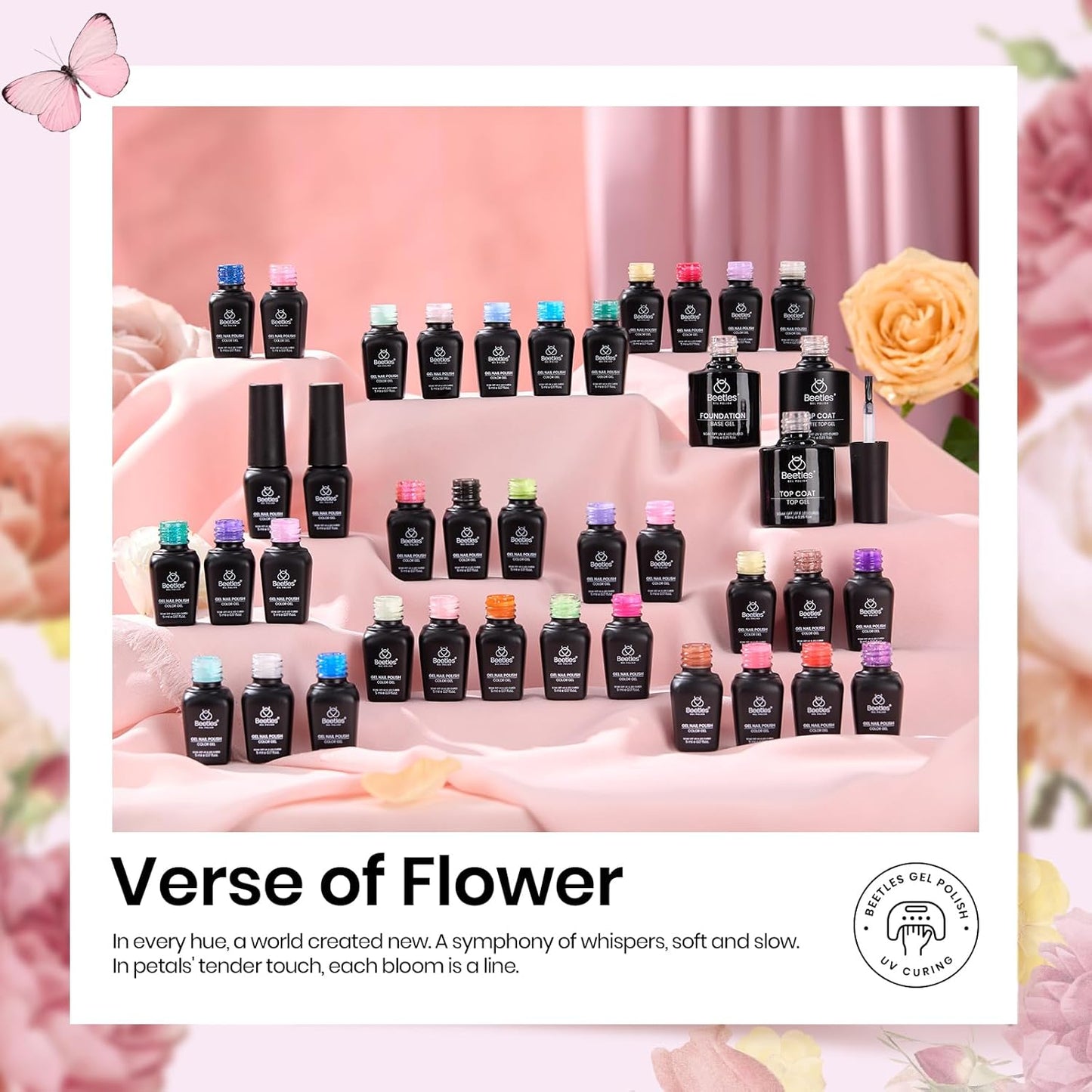 beetles Fall Gel Polish Set - Verse of Flower Collection, 36 Colors Brown Burgundy Purple Red Gel Polish Fall Colors Nail Kit with 3Pcs Base Top Coat Soak off UV Gel & Nail Art Stickers