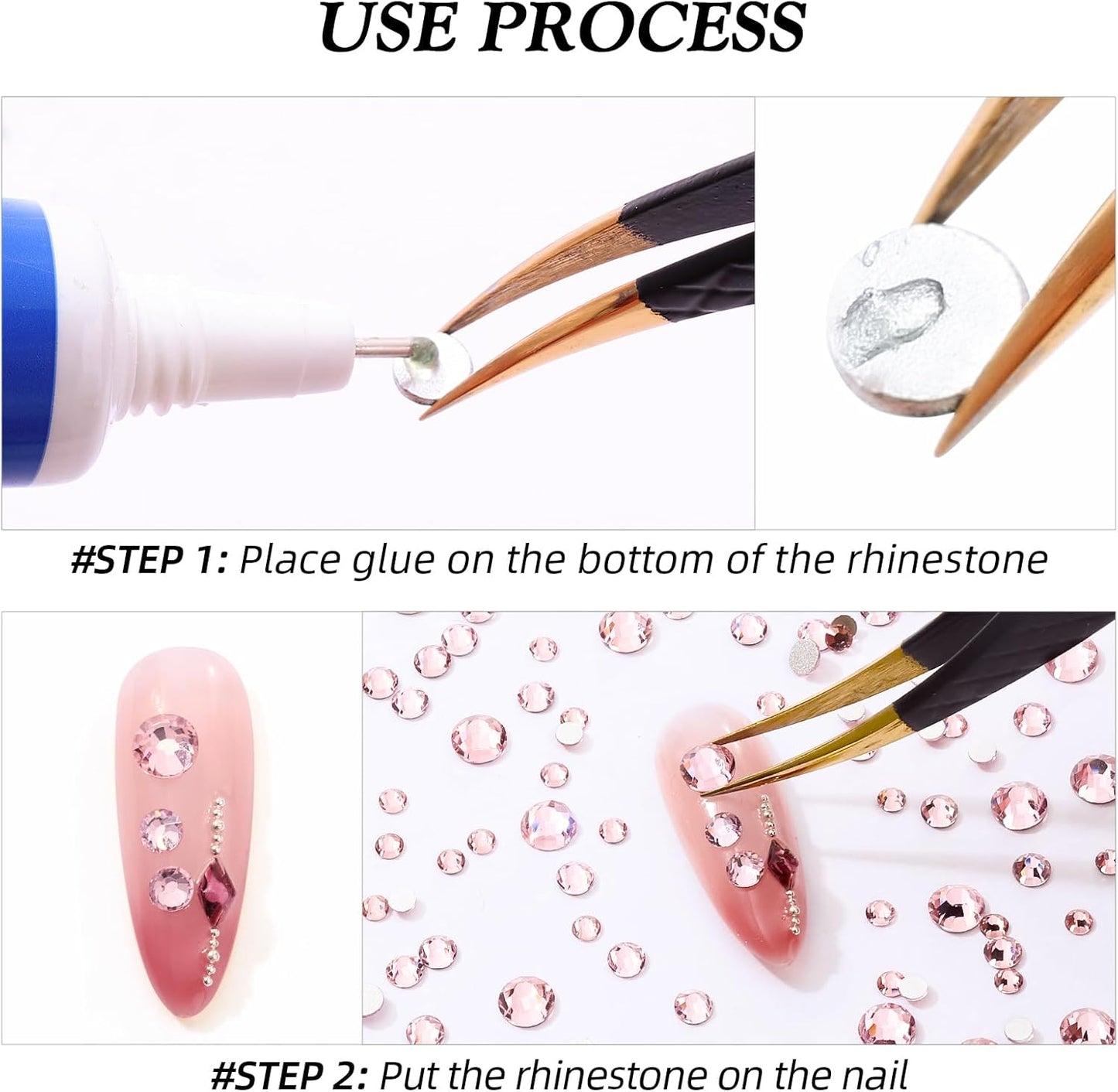 Pink Flatback Rhinestones, Glass Rhinestones for Nail Art and Craft, Glue Fix, Loose Crystal Gemstones(Pink, SS12, 2880pcs, 2.9-3.0mm)