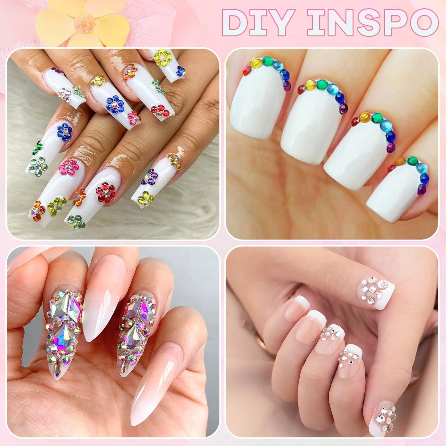 5400Pcs Glass Crystal Small Rhinestones for Nail Art, Tiny AB Clear Colorful Rhinestone Flatback Bedazzling Gems, Nail Rhinestones and Gems Crystals Charms for Acrylic Tips Manicure Decor