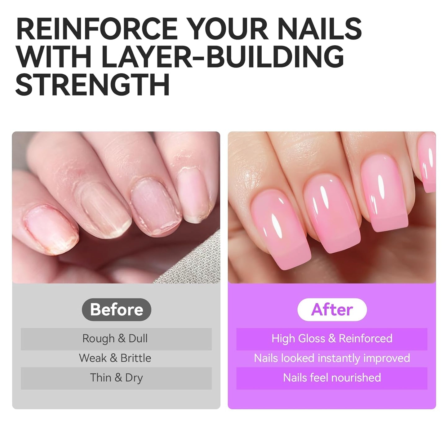 Nail Polish Strengthener and Growth Treatment: Pink 15ml Gelike EC Natural Nail Hardener Extra Strong and Growth - Long Lasting Nail Repair for Damaged Nails - For Daily Work Home Salon