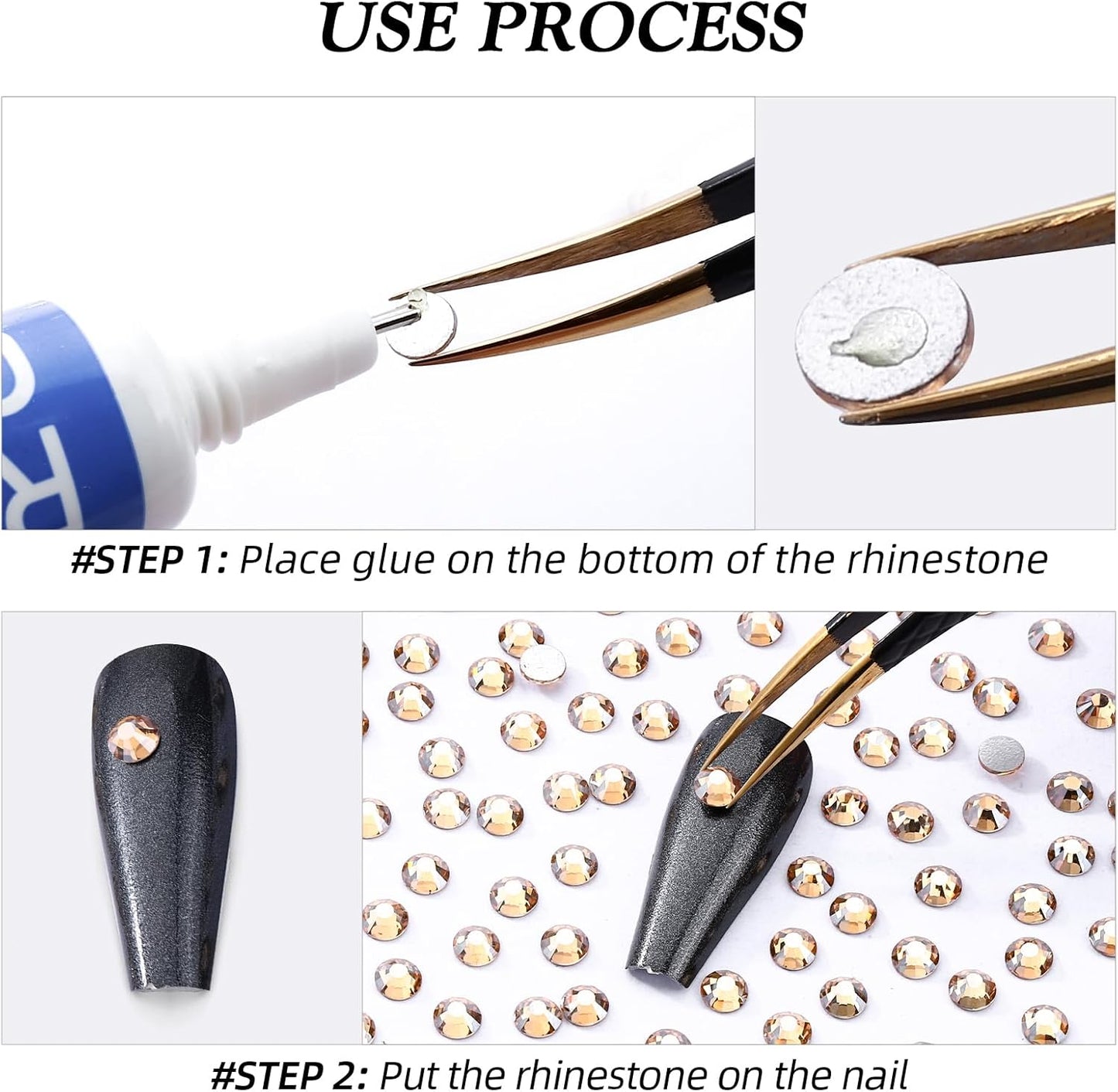 Gold Shadow Flatback Rhinestones, Glass Rhinestones for Nail Art and Craft, Glue Fix, Loose Crystal Gemstones(Gold Shadow, SS10, 1440pcs, 2.7-2.8mm)