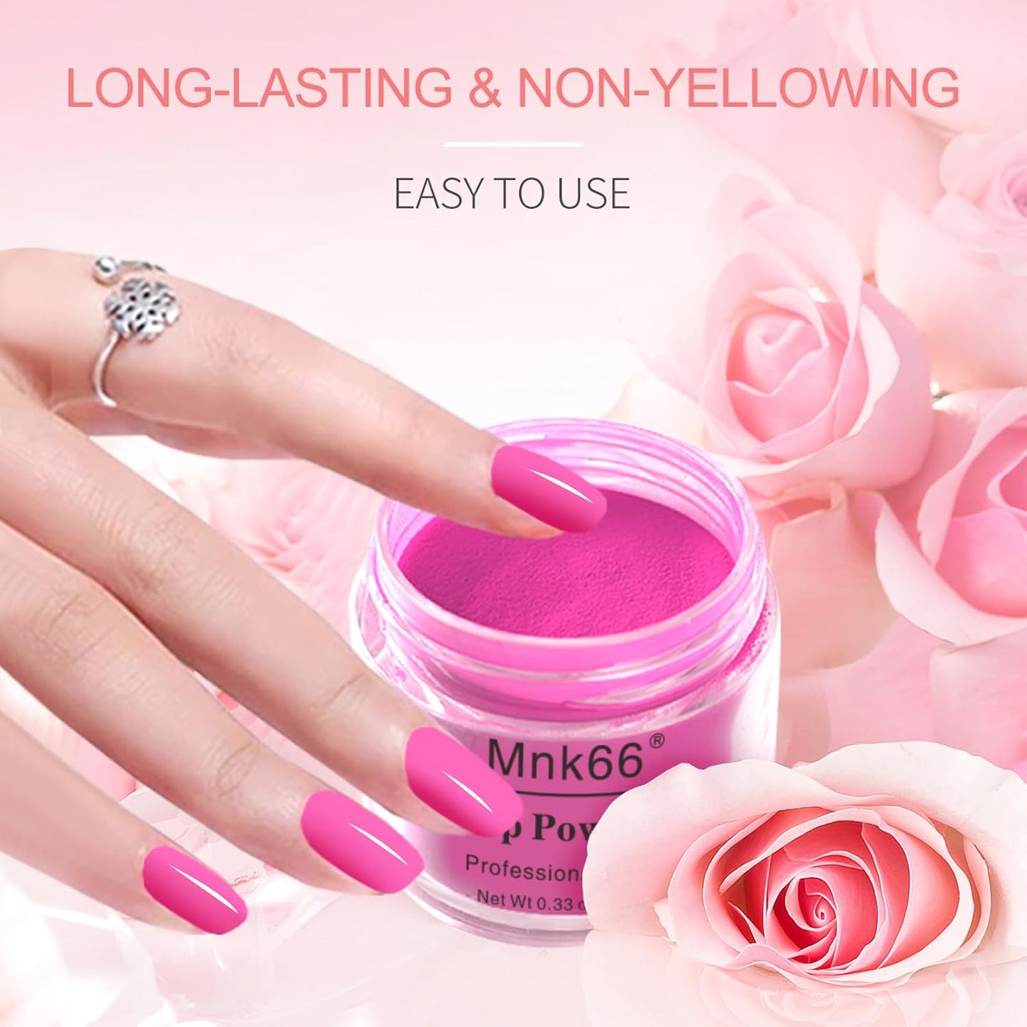 6 Colors Dip Powder Set, Pink Glitter Christmas Dipping Powder Color Set, Glossy Nail Art Manicure DIY Salon Home Gift for Ladies (YYSDDPS-No.10-6PCS)