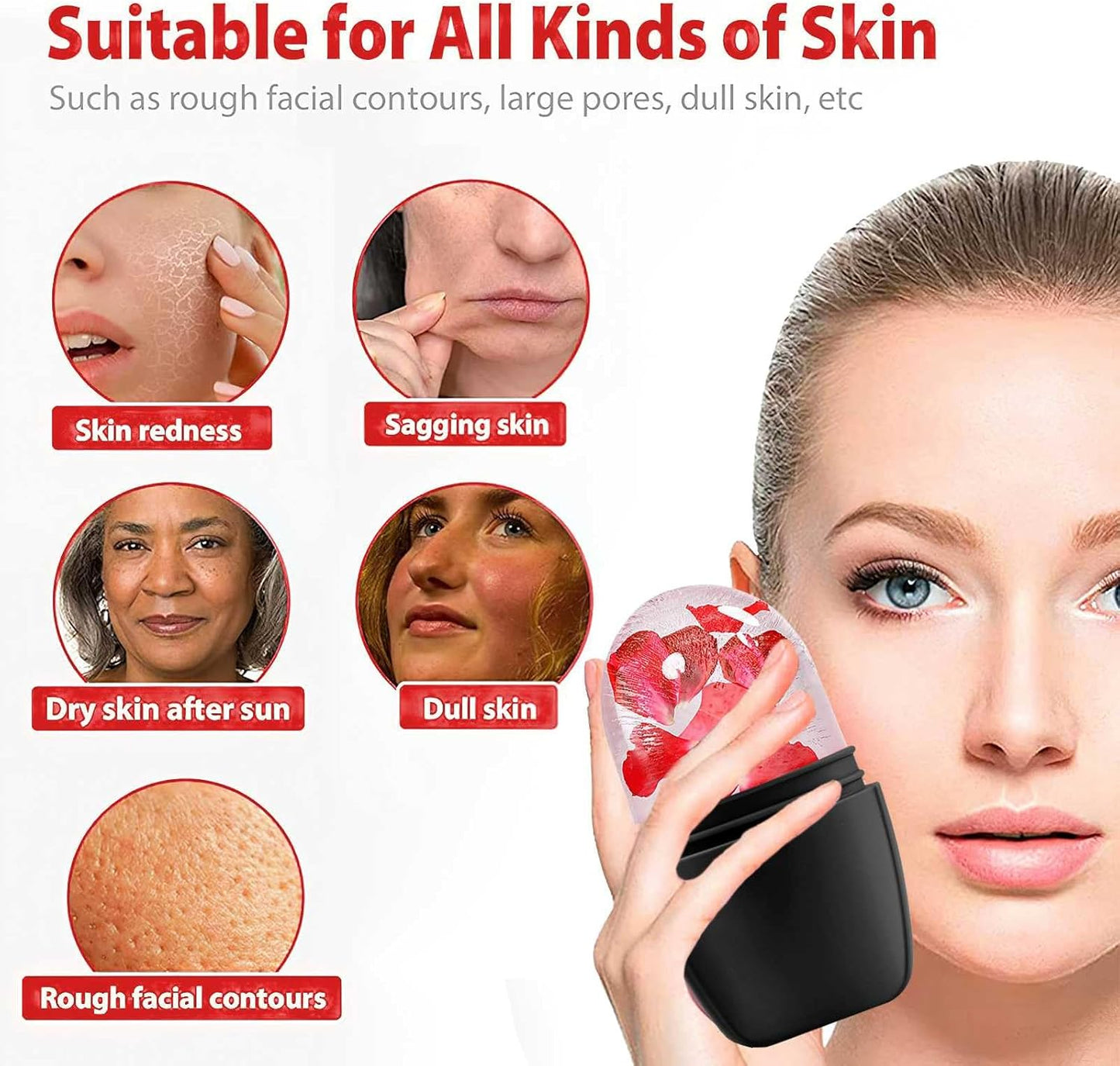 KOGITI Ice Mold for Face & Eye, Beauty Facial Roller, Puffiness Relief Massage Skin Care Tool, Ice Cube Holder (Brush-Black)