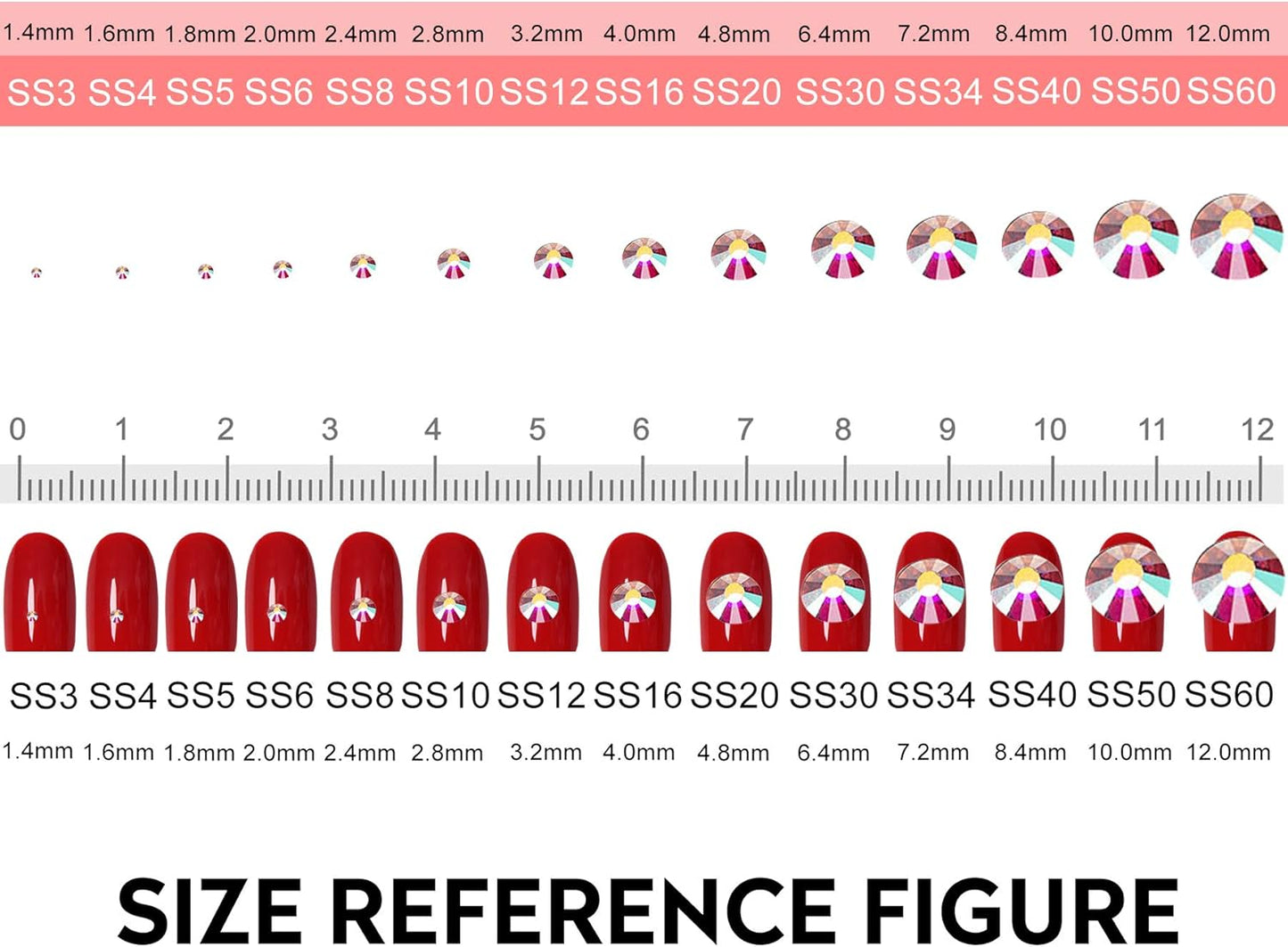 3456pcs Flatback Rhinestones Glass Charms Diamantes Gems Stones for Nail Art 6 Size ss4~ss12 Sapphire