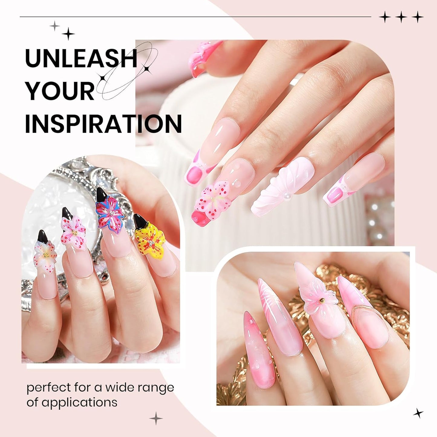 3d Nail Sculpting Gel Set: Clear White Solid Builder Gel for Nails, Nail Rhinestone Glue for 3d Nails Art Sculpture Molding Carving Extension All-in-1 Kit for Home DIY Manucure