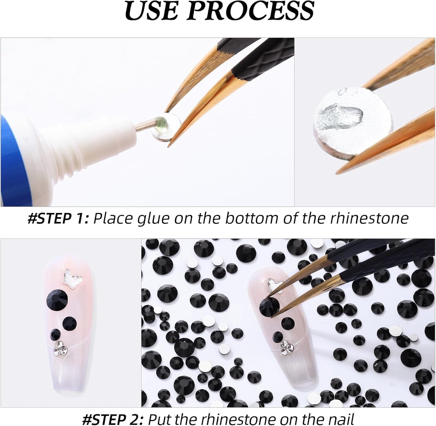 Black Flatback Rhinestones, Glass Rhinestones for Nail Art and Craft, Glue Fix, Loose Crystal Gemstones(Black, SS30, 576pcs, 6.4-6.6mm)