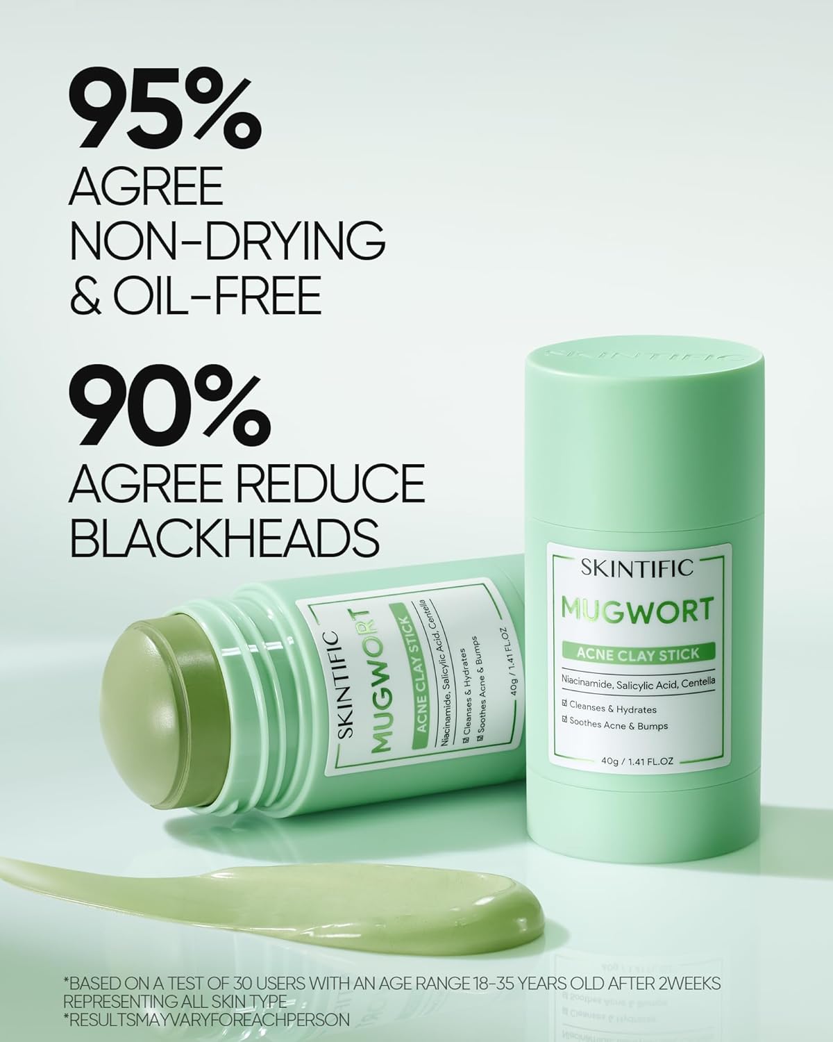 Mugwort Clay Stick Mask for Face, Mud Masks with Centella, Salicylic Acid, Gentle Exfoliation, Vegan Korean Skincare Wash-Off Facial Mask for Sensitive Skin